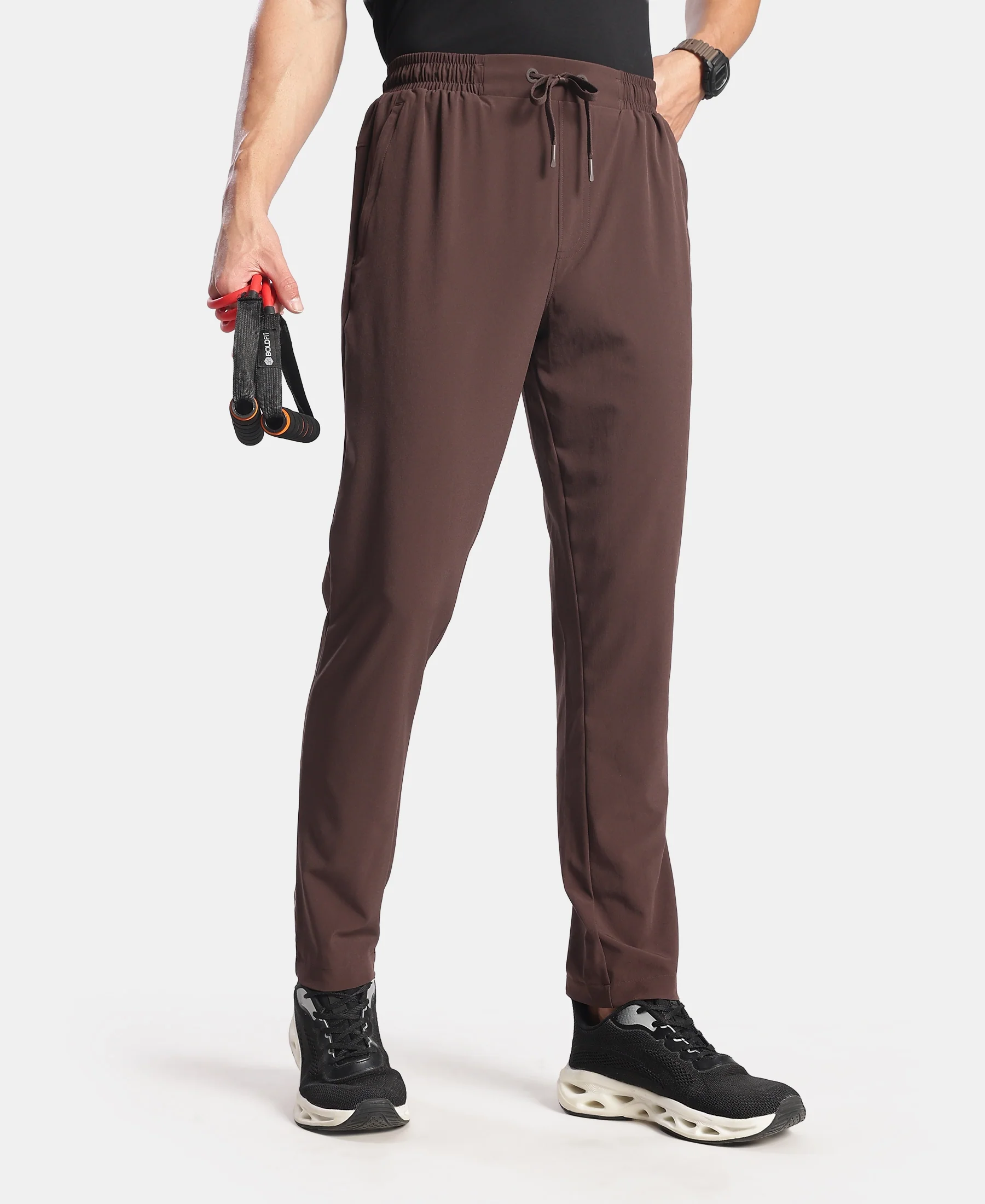 Recycled Microfiber Elastane Stretch Trackpant with Zipper Pockets and StayFresh Treatment - Java - Image 5