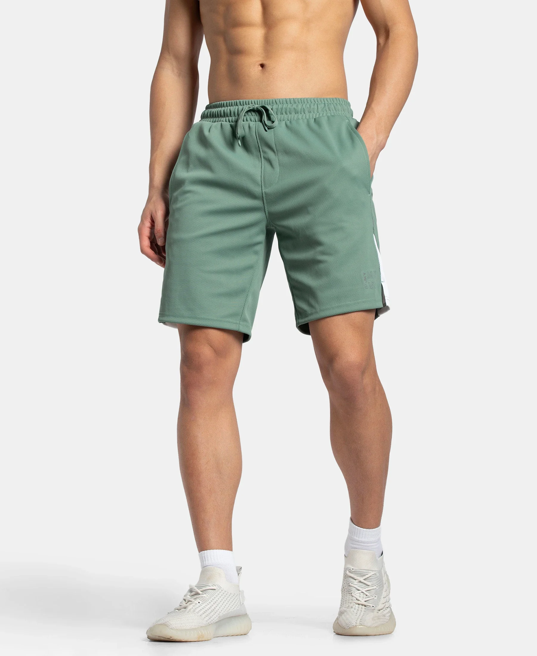 Recycled Microfiber Straight Fit Shorts with StayFresh Treatment - Green & White - Image 5
