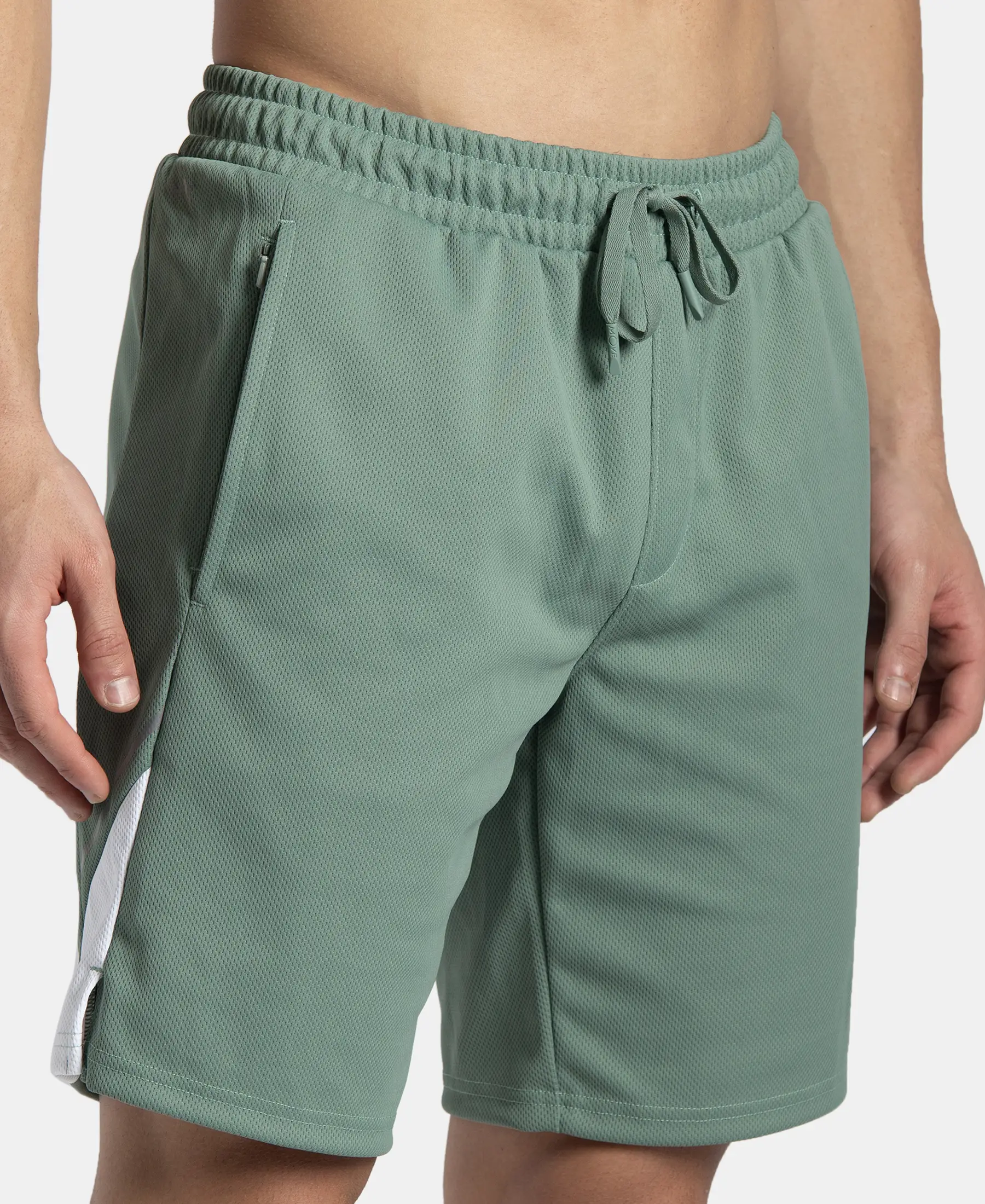 Recycled Microfiber Straight Fit Shorts with StayFresh Treatment - Green & White - Image 7