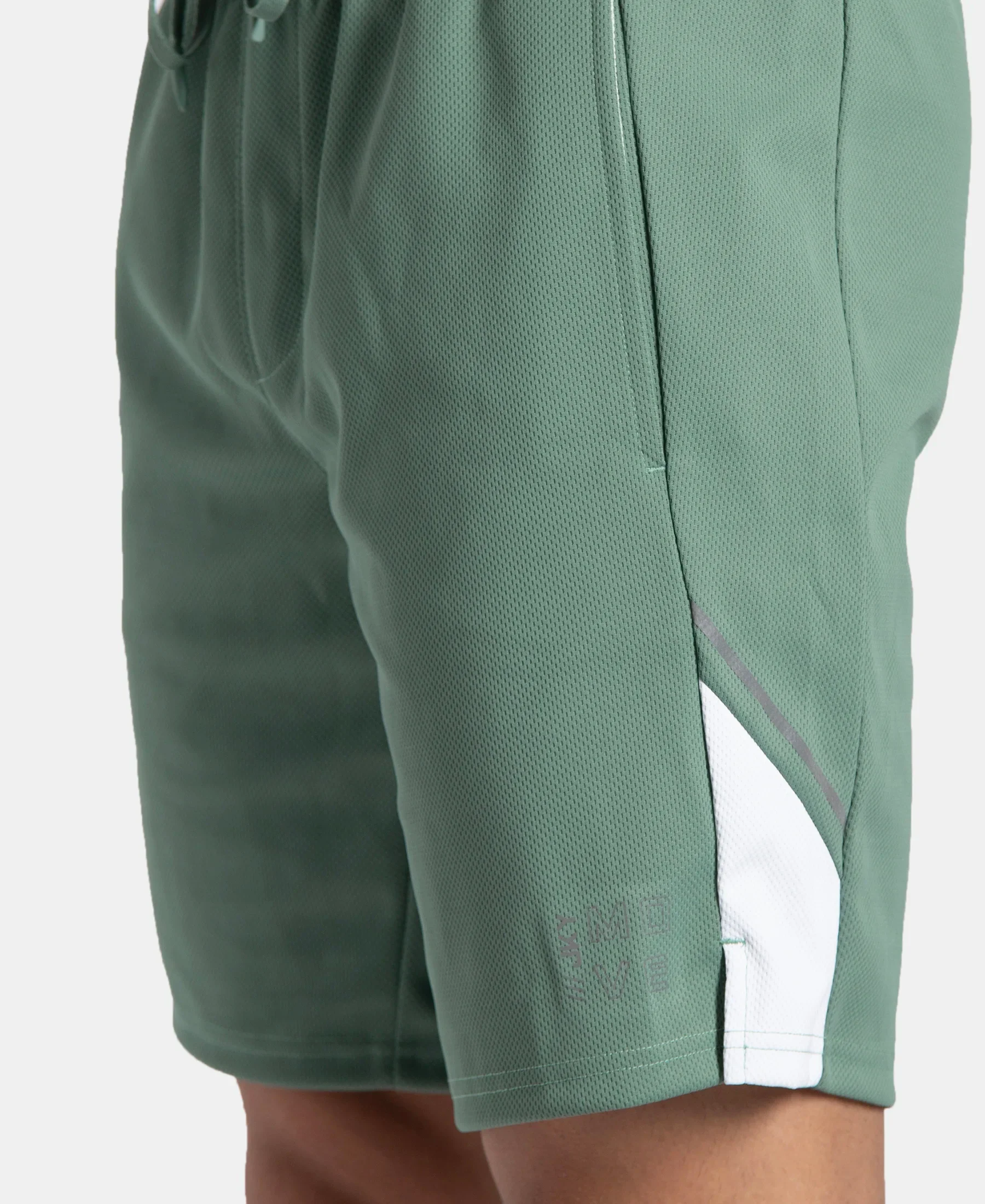Recycled Microfiber Straight Fit Shorts with StayFresh Treatment - Green & White - Image 8