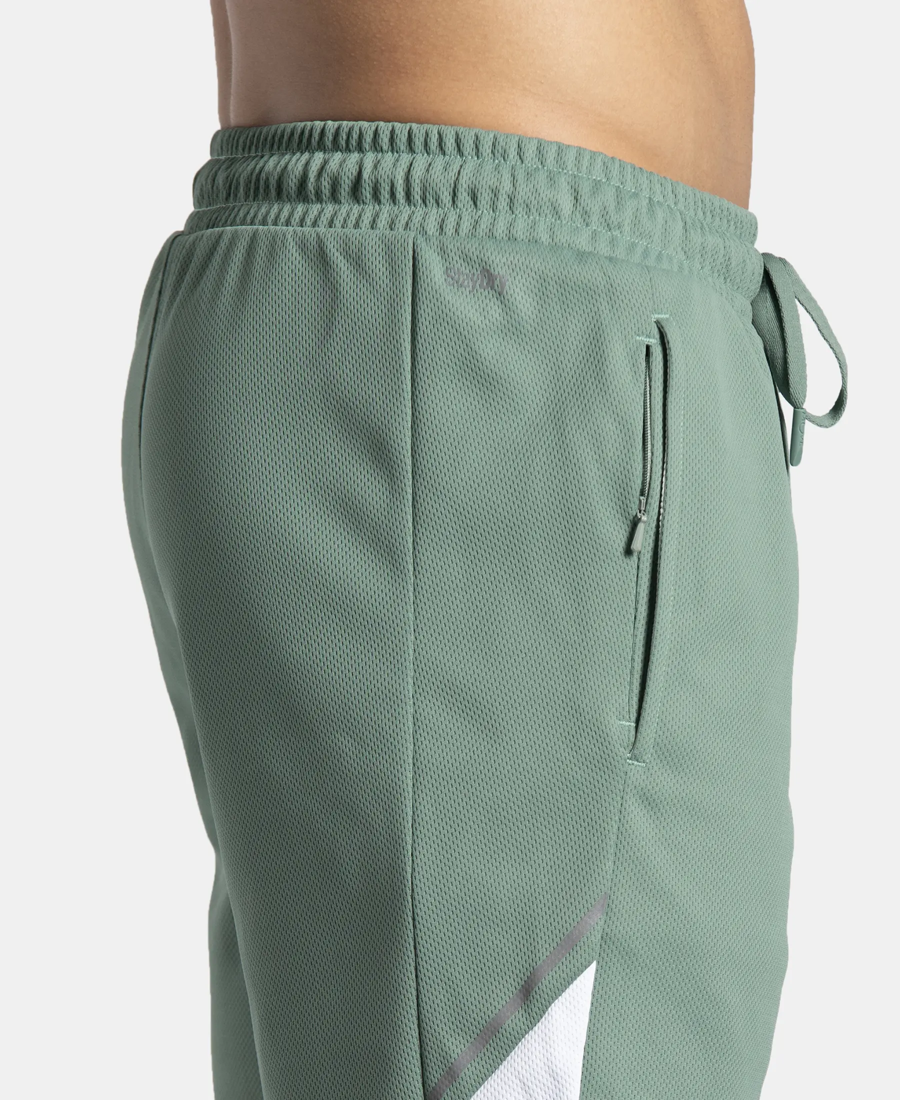 Recycled Microfiber Straight Fit Shorts with StayFresh Treatment - Green & White - Image 9