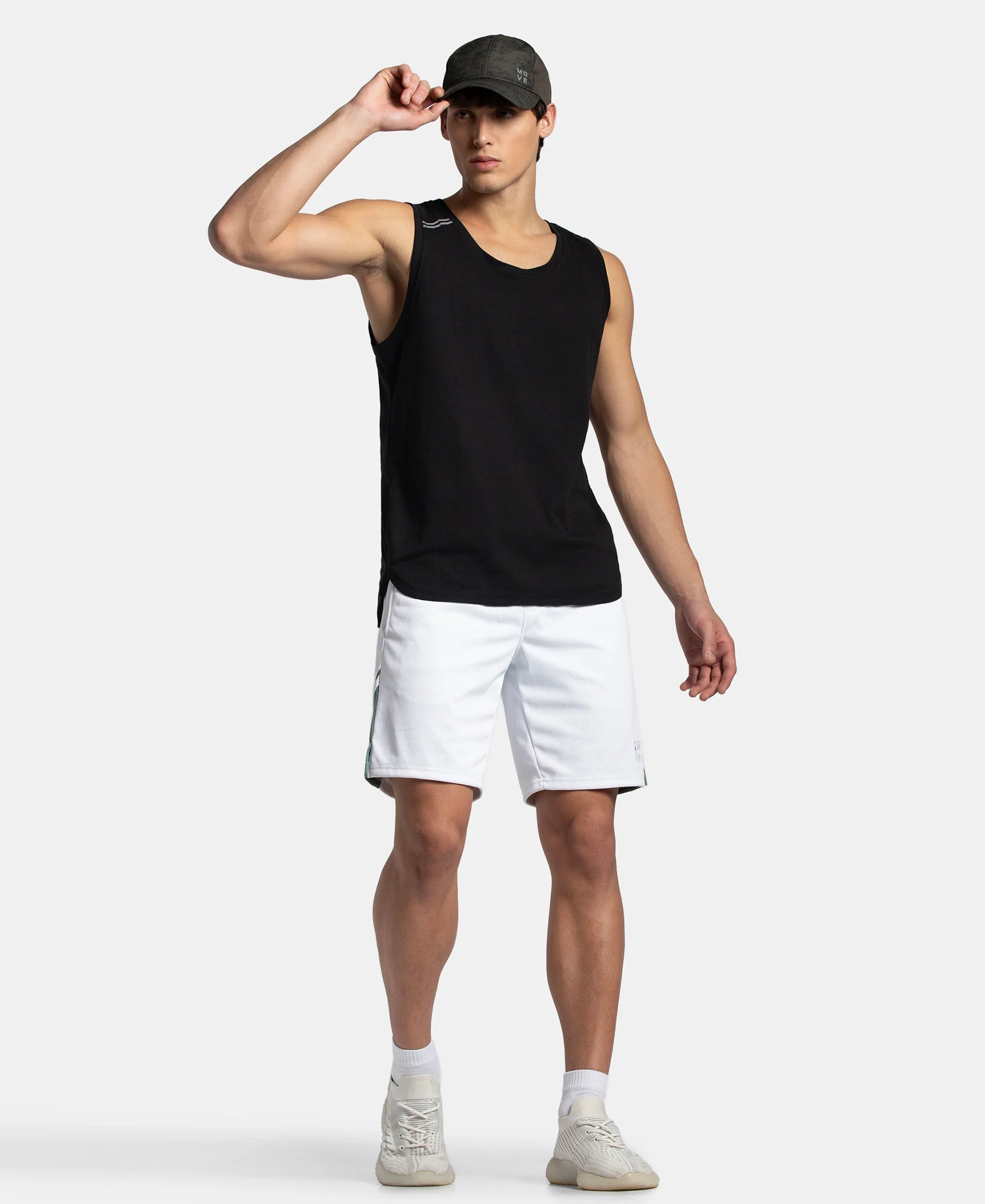 Recycled Microfiber Straight Fit Shorts with StayFresh Treatment - White & Green - Image 6