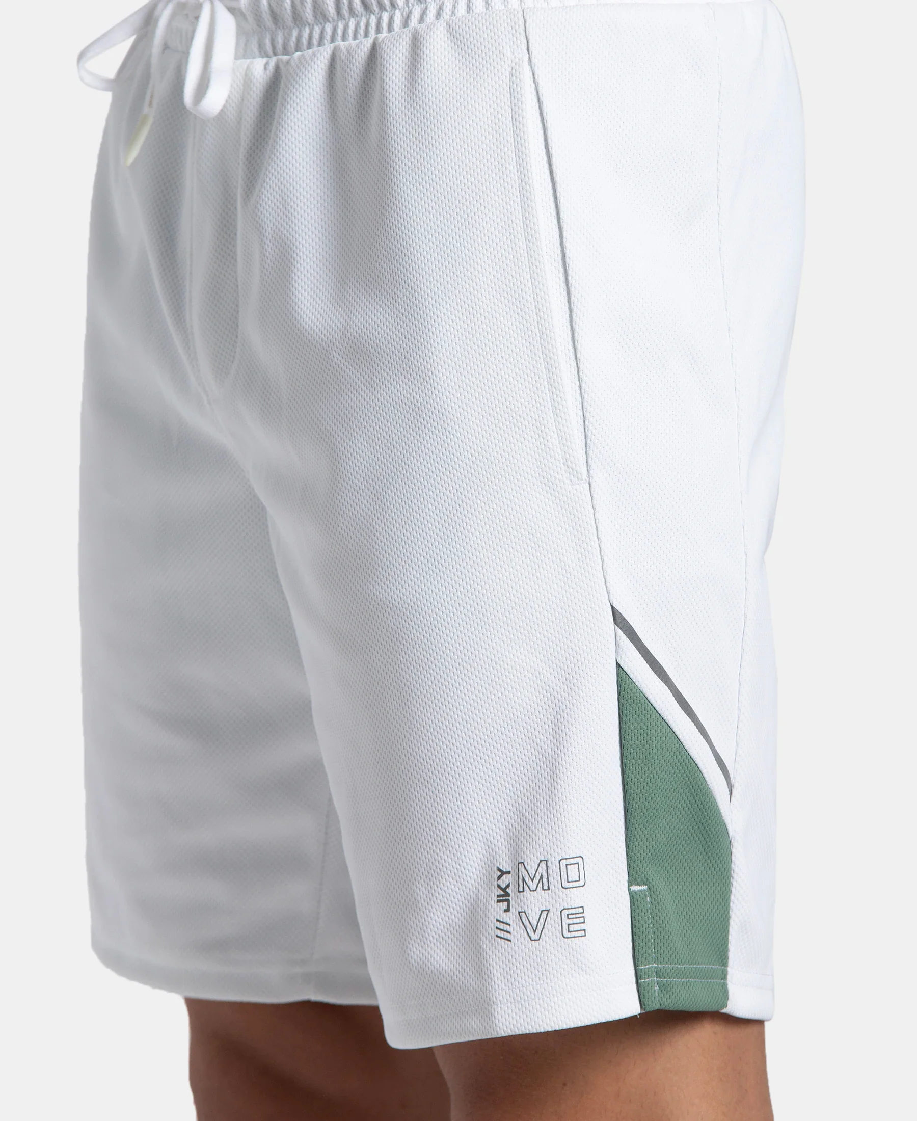 Recycled Microfiber Straight Fit Shorts with StayFresh Treatment - White & Green - Image 8