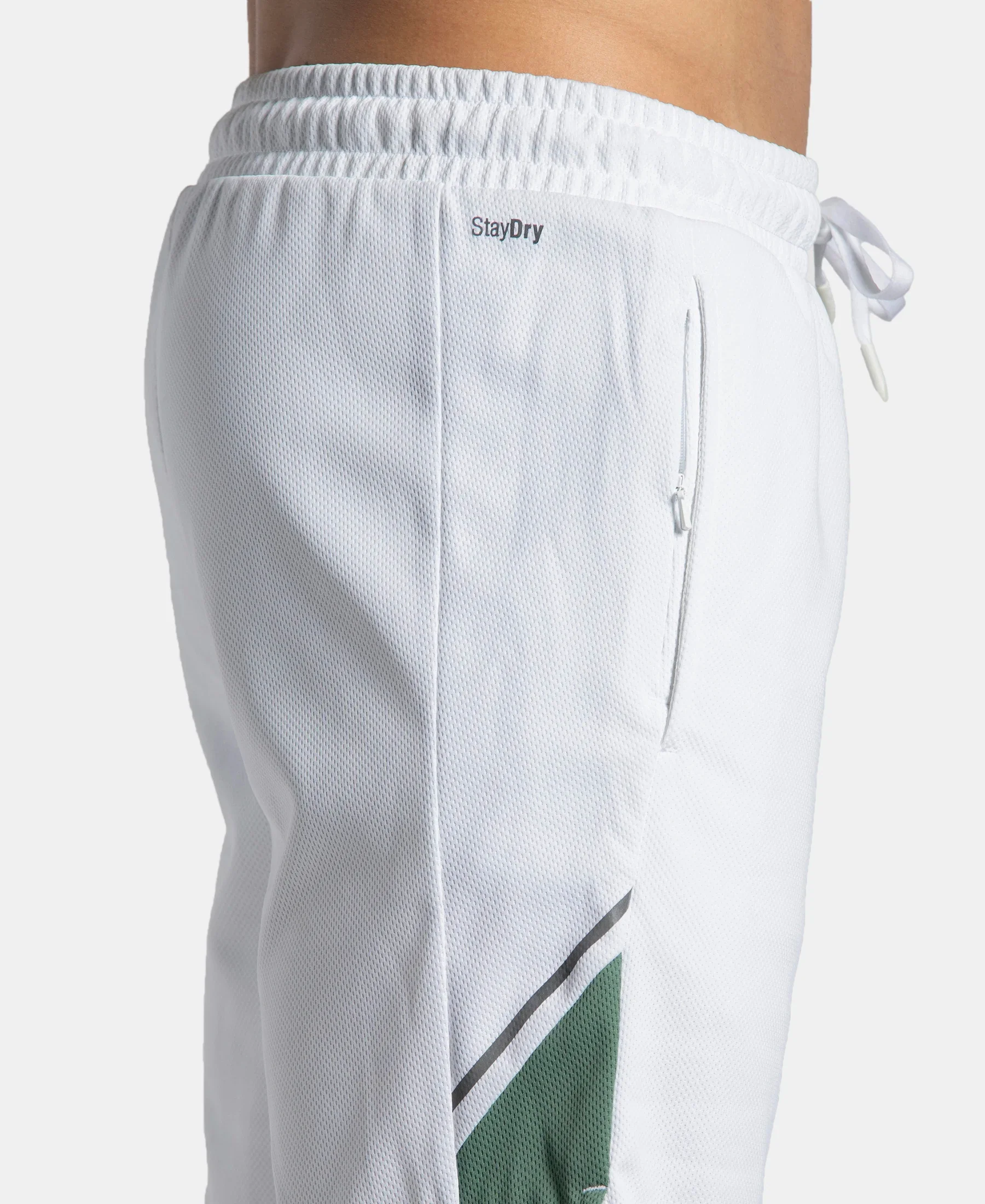 Recycled Microfiber Straight Fit Shorts with StayFresh Treatment - White & Green - Image 9