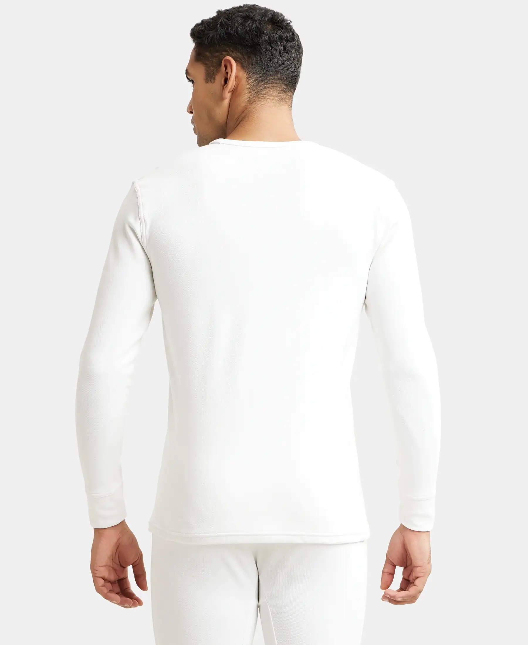 Ultra Warmth Soft Touch Microfiber Elastane Stretch Fleece Fabric Full Sleeve Thermal Undershirt with StayWarm Technology - Light Bright White - Image 3