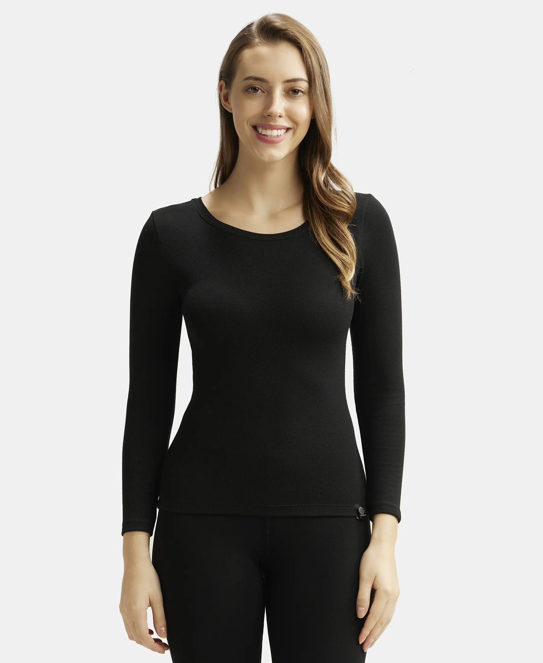 Ultra Warmth Soft Touch Microfiber Elastane Stretch Fleece Fabric Full Sleeve Thermal Top with StayWarm Technology - Black