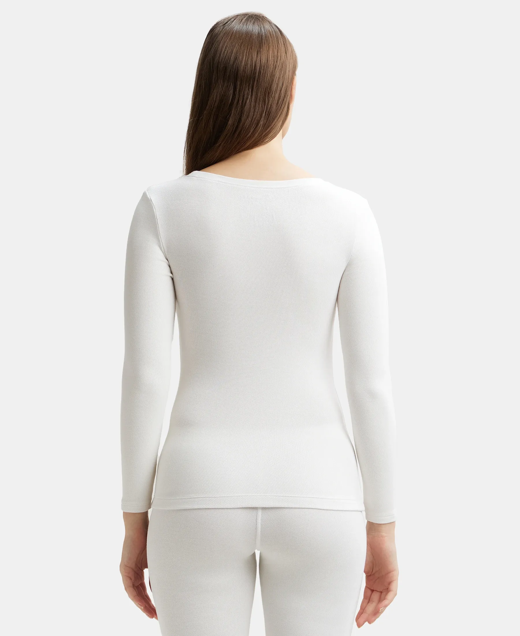 Ultra Warmth Soft Touch Microfiber Elastane Stretch Fleece Fabric Full Sleeve Thermal Top with StayWarm Technology - Light Bright White - Image 3