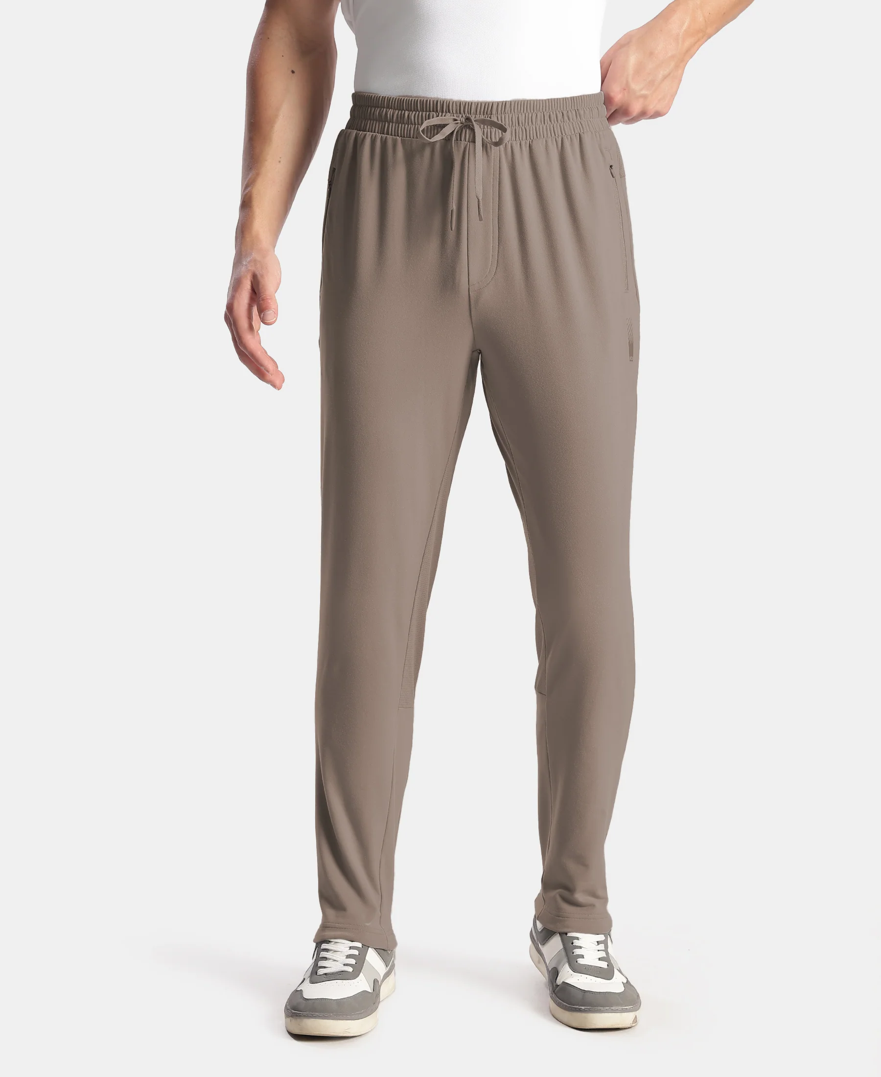 Soft Touch Microfiber Elastane Stretch Trackpant with Side Pockets and StayFresh Treatment - Dark Khaki