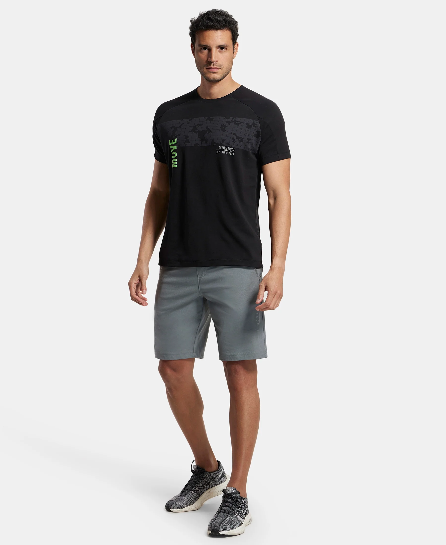 Super Combed Cotton Blend Graphic Printed Round Neck Half Sleeve T-Shirt with Stay Fresh Treatment - Black Printed - Image 4