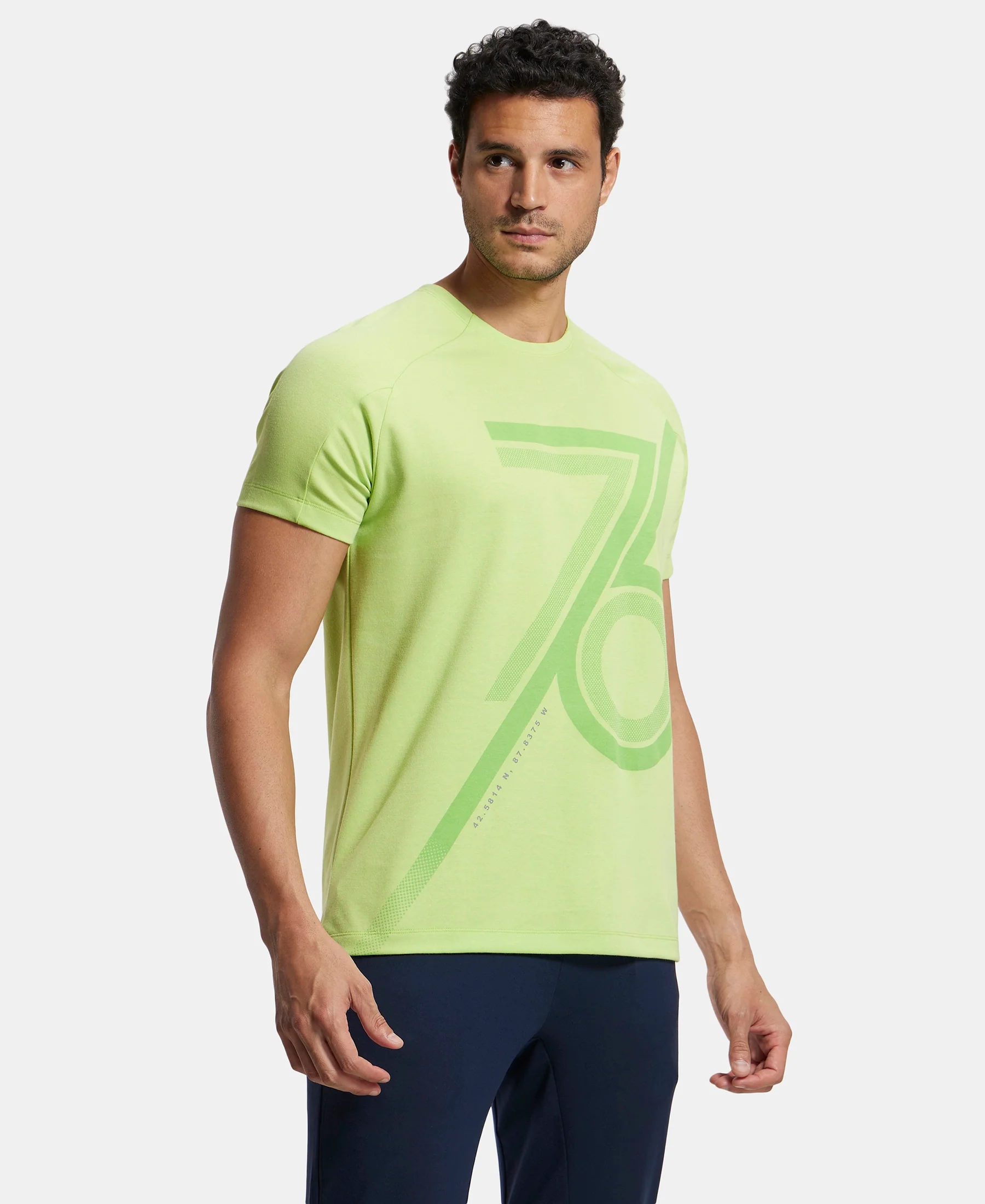 Super Combed Cotton Blend Graphic Printed Round Neck Half Sleeve T-Shirt with Stay Fresh Treatment - Green Glow Printed - Image 2