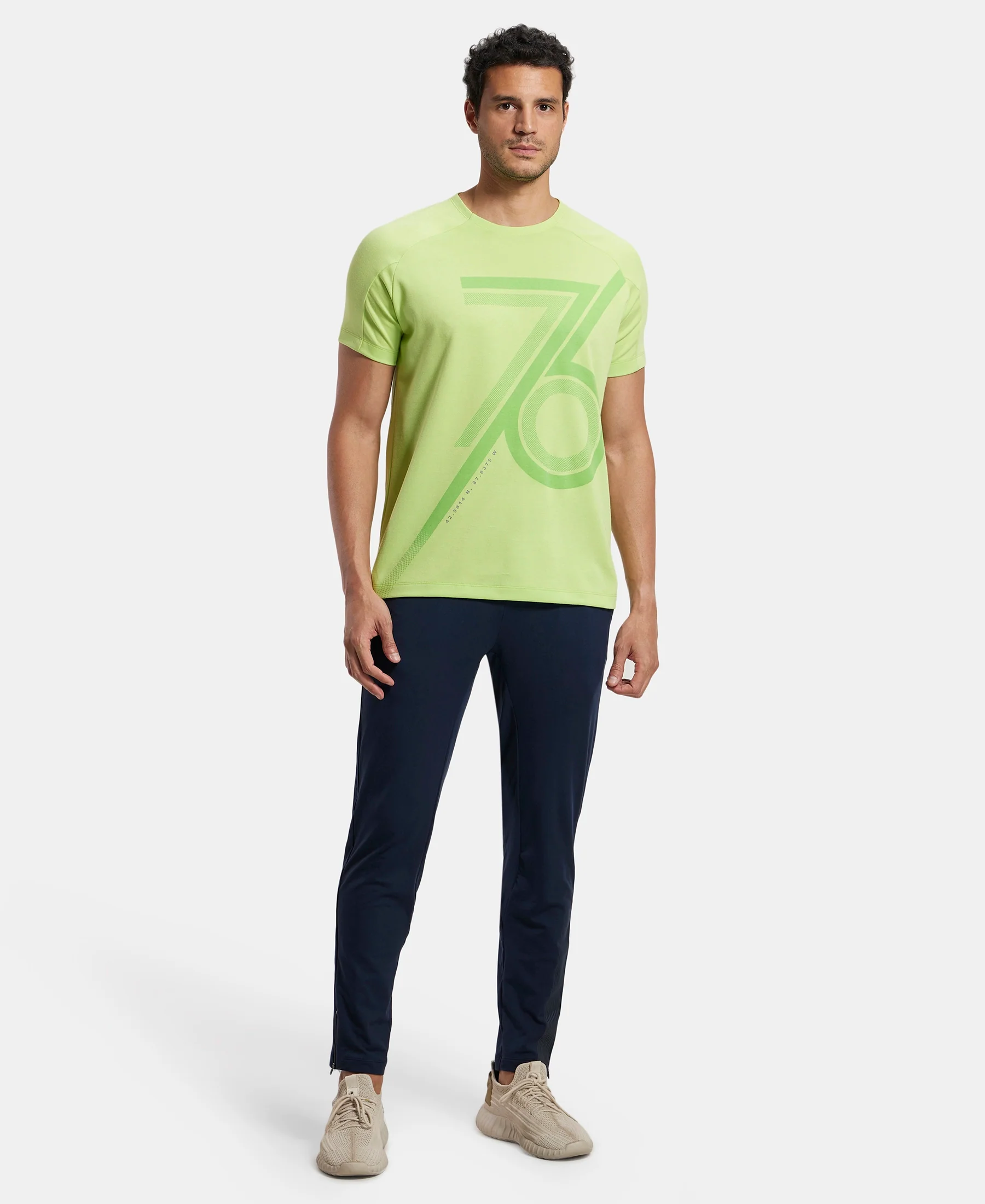 Super Combed Cotton Blend Graphic Printed Round Neck Half Sleeve T-Shirt with Stay Fresh Treatment - Green Glow Printed - Image 4