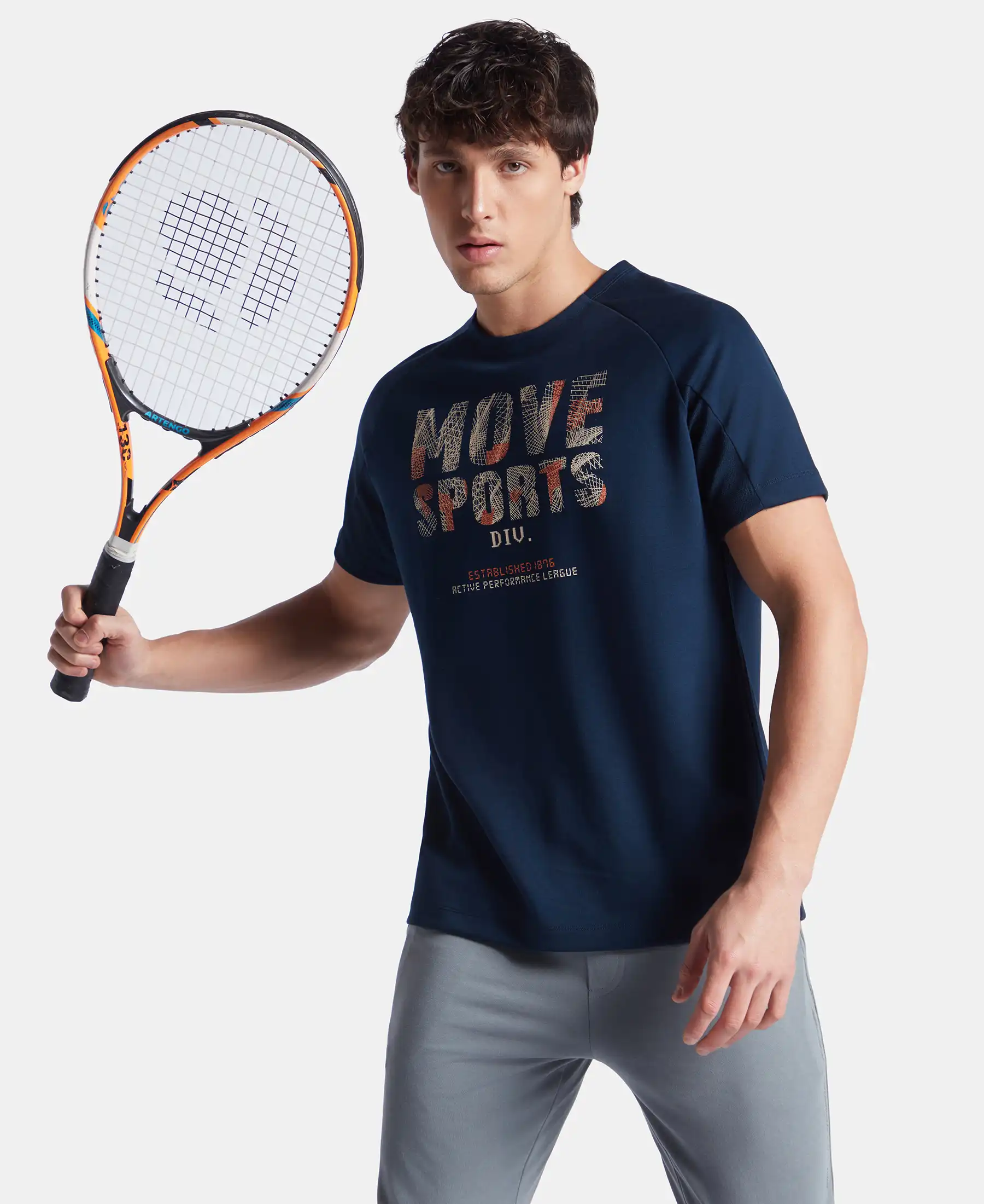 Super Combed Cotton Blend Graphic Printed Round Neck Half Sleeve T-Shirt with Stay Fresh Treatment - Navy New - Image 5