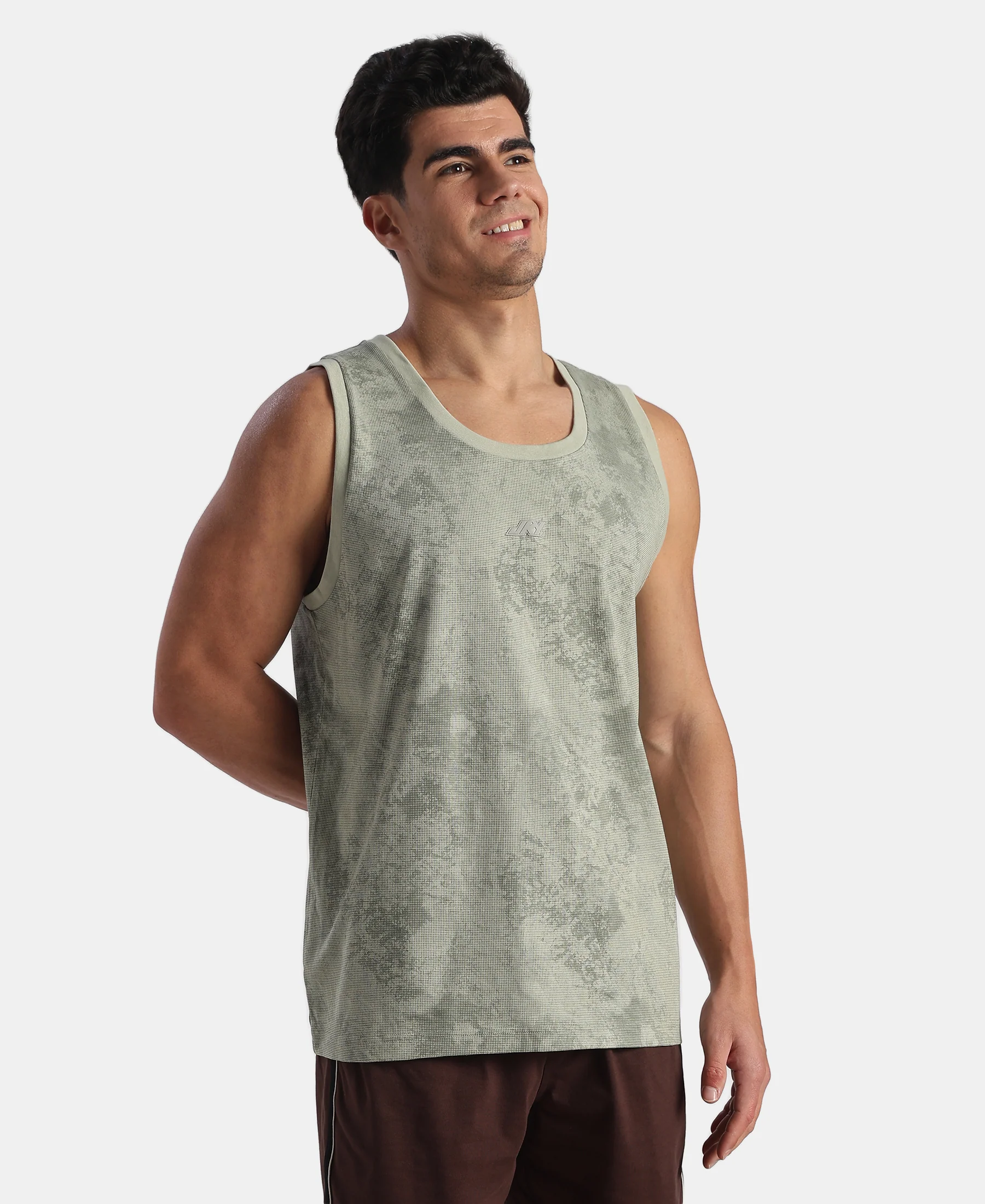 Super Combed Cotton Blend Printed Tank Top - Desert Sage - Image 2