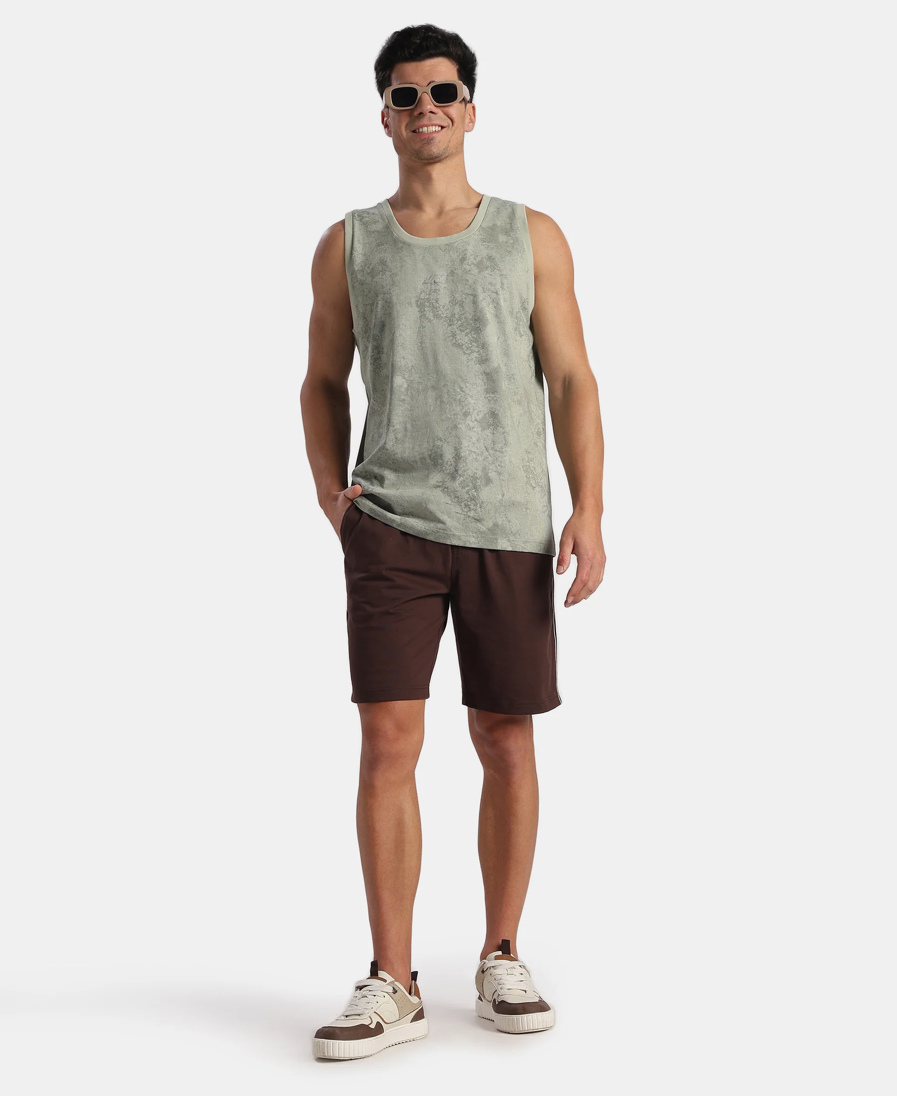 Super Combed Cotton Blend Printed Tank Top - Desert Sage - Image 4