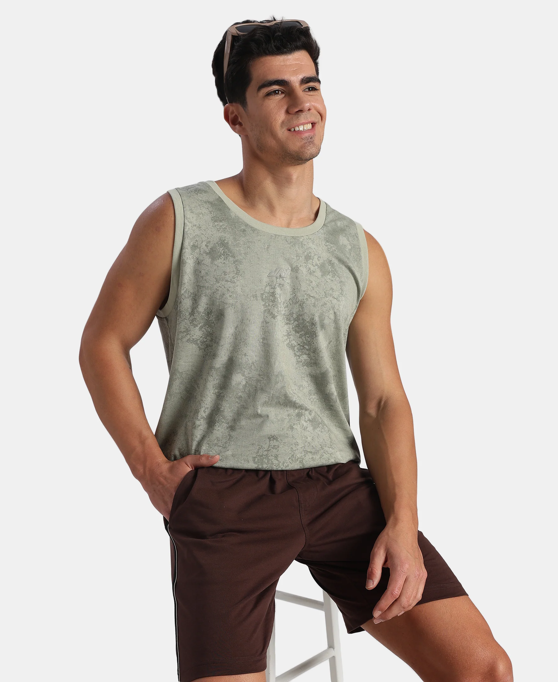 Super Combed Cotton Blend Printed Tank Top - Desert Sage - Image 5