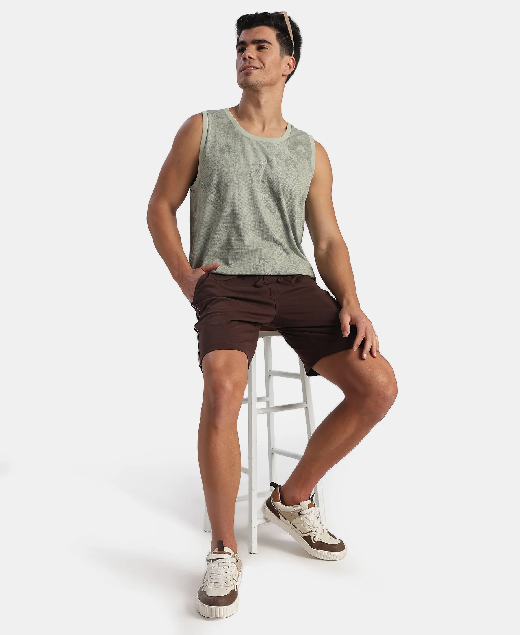 Super Combed Cotton Blend Printed Tank Top - Desert Sage - Image 6