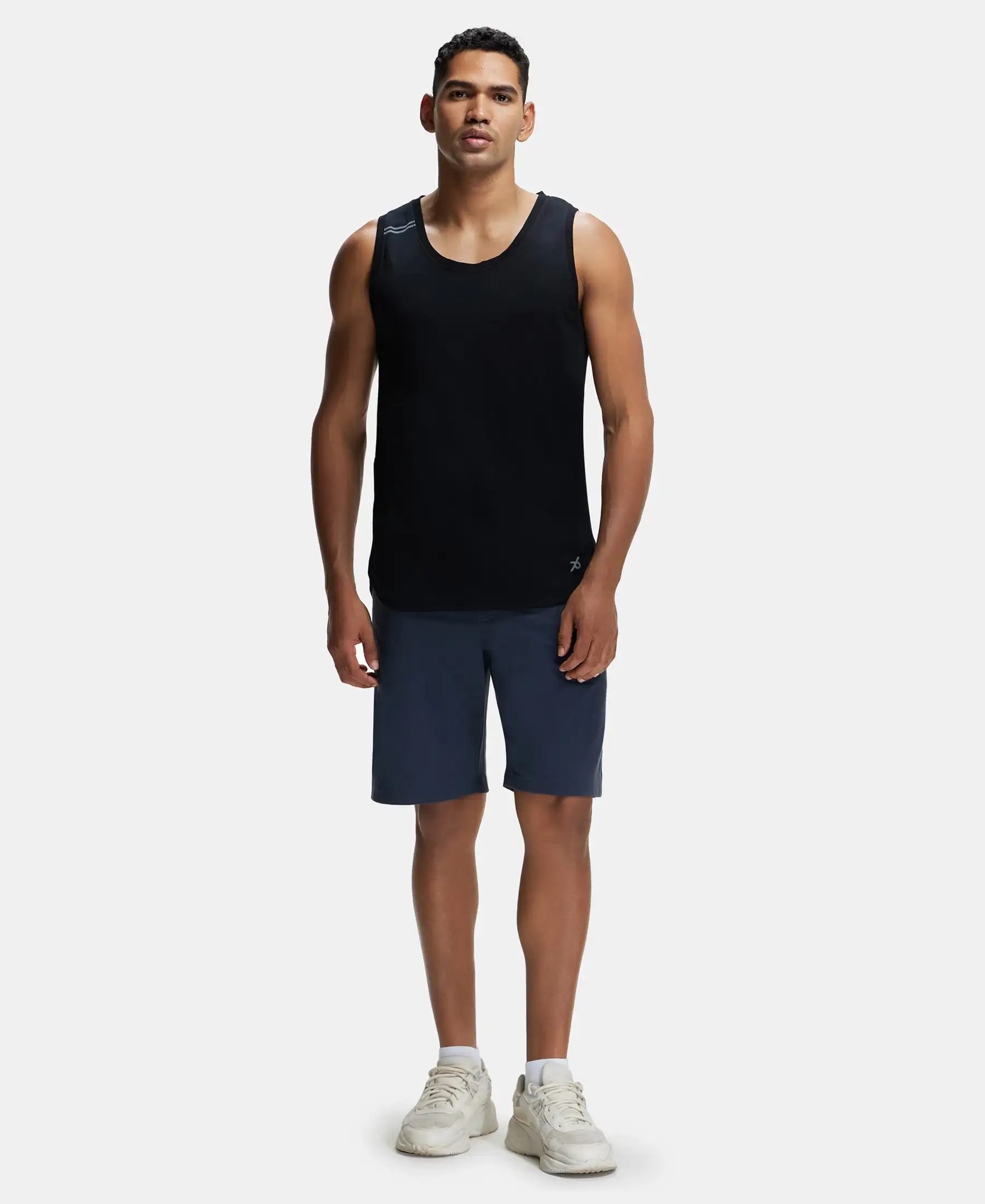 Super Combed Cotton Blend Solid Performance Tank Top with Breathable Mesh - Black - Image 4