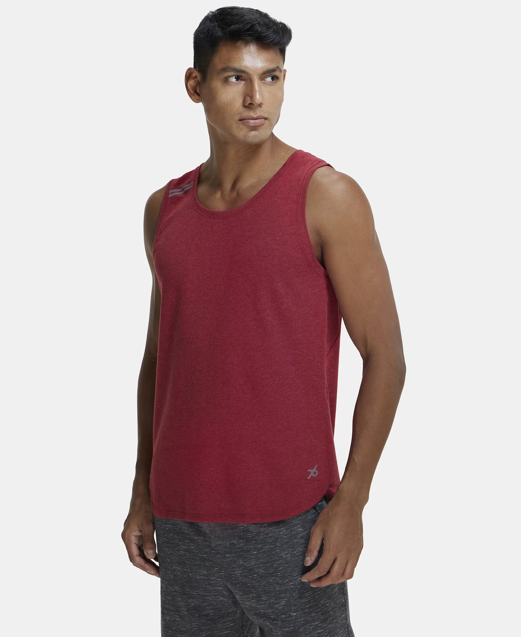 Super Combed Cotton Blend Solid Performance Tank Top with Breathable Mesh - Bric Red Melange - Image 2