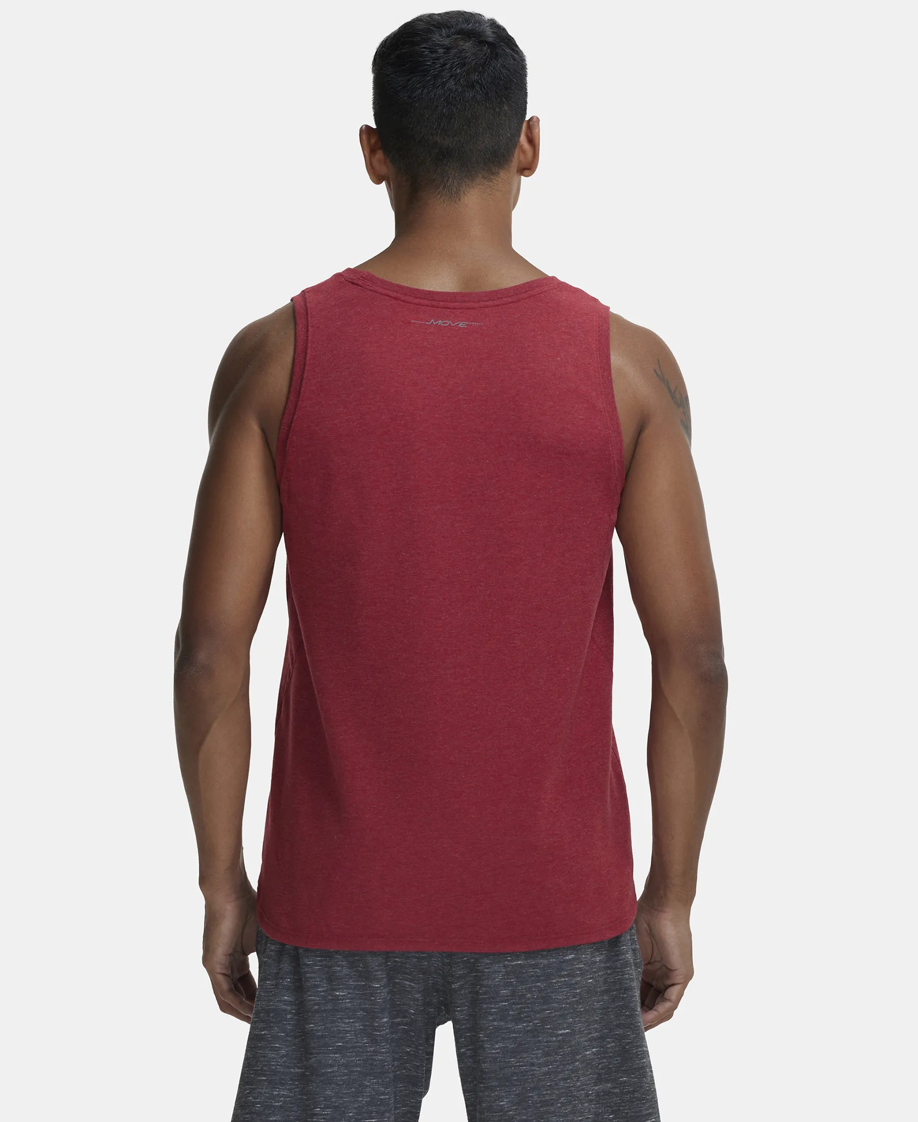Super Combed Cotton Blend Solid Performance Tank Top with Breathable Mesh - Bric Red Melange - Image 3