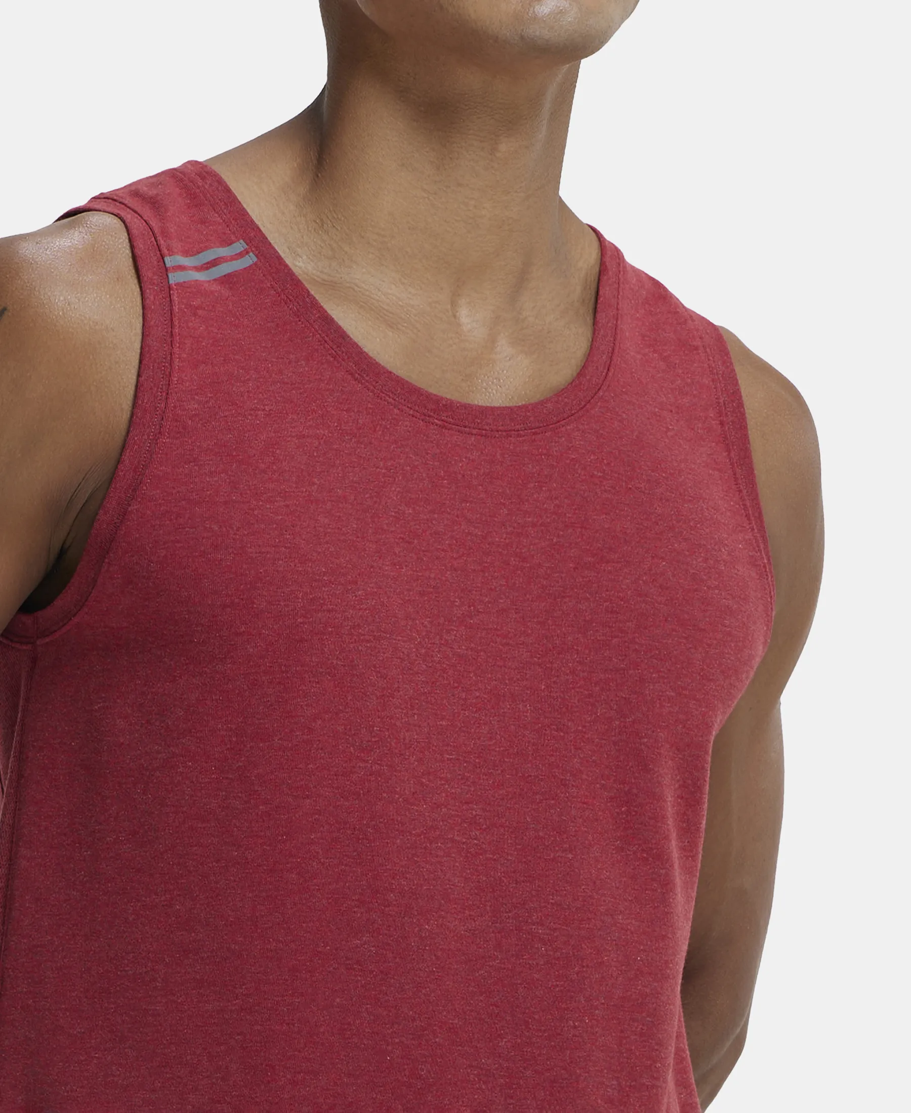 Super Combed Cotton Blend Solid Performance Tank Top with Breathable Mesh - Bric Red Melange - Image 6