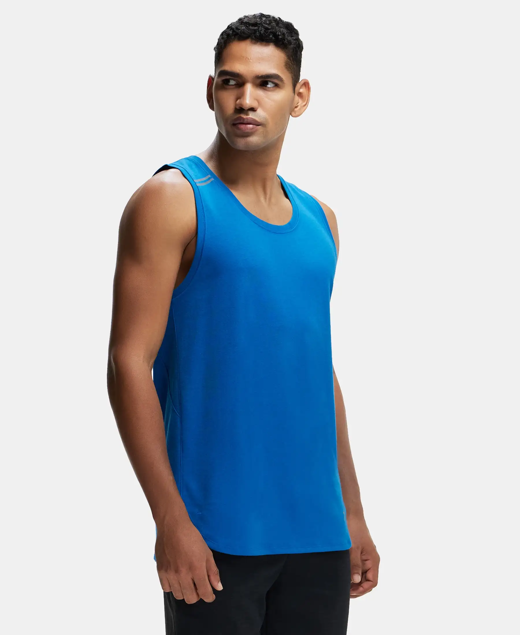 Super Combed Cotton Blend Solid Performance Tank Top with Breathable Mesh - Move Blue - Image 2