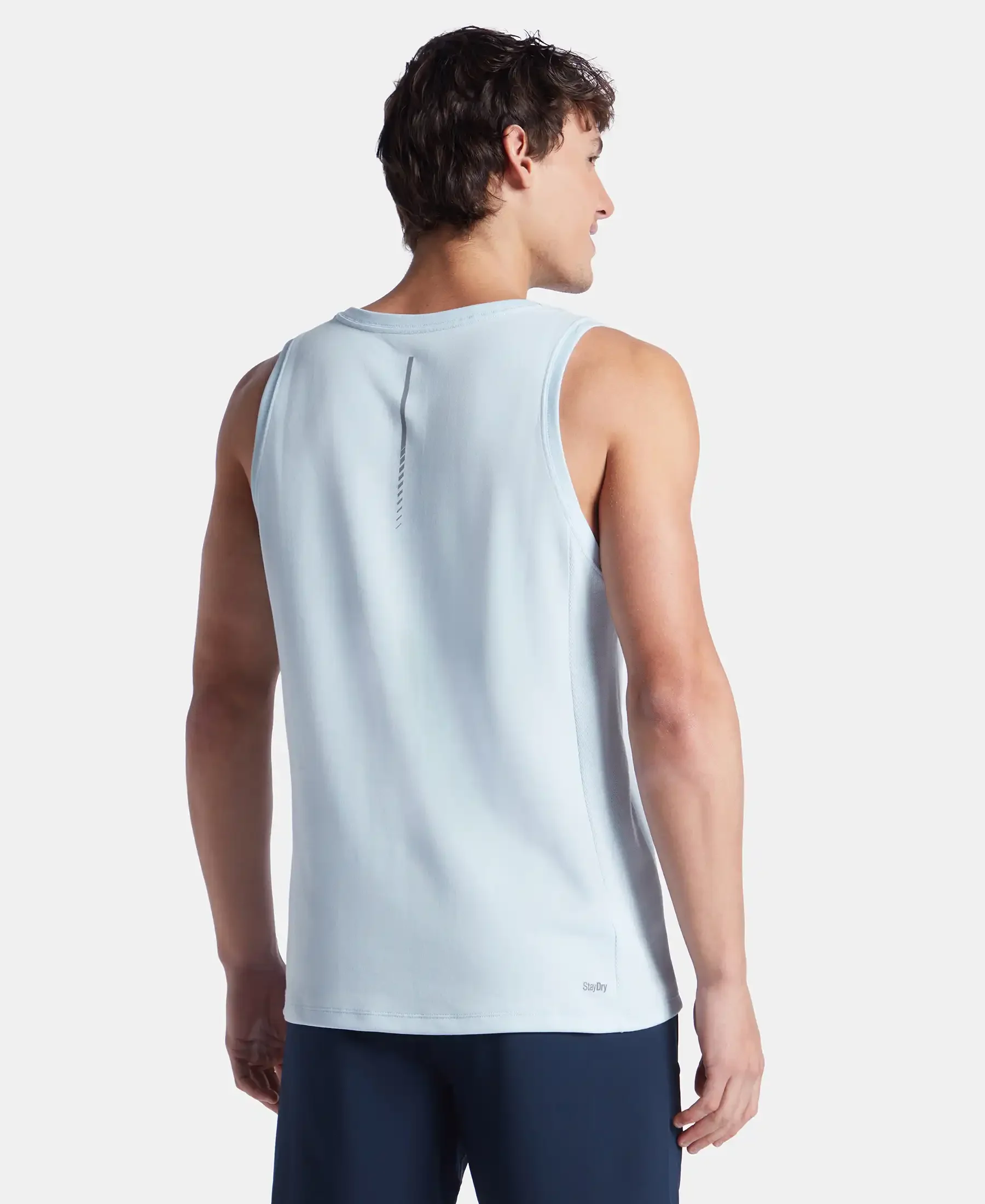 Super Combed Cotton Blend Solid Performance Tank Top with Breathable Mesh - Skyway - Image 3