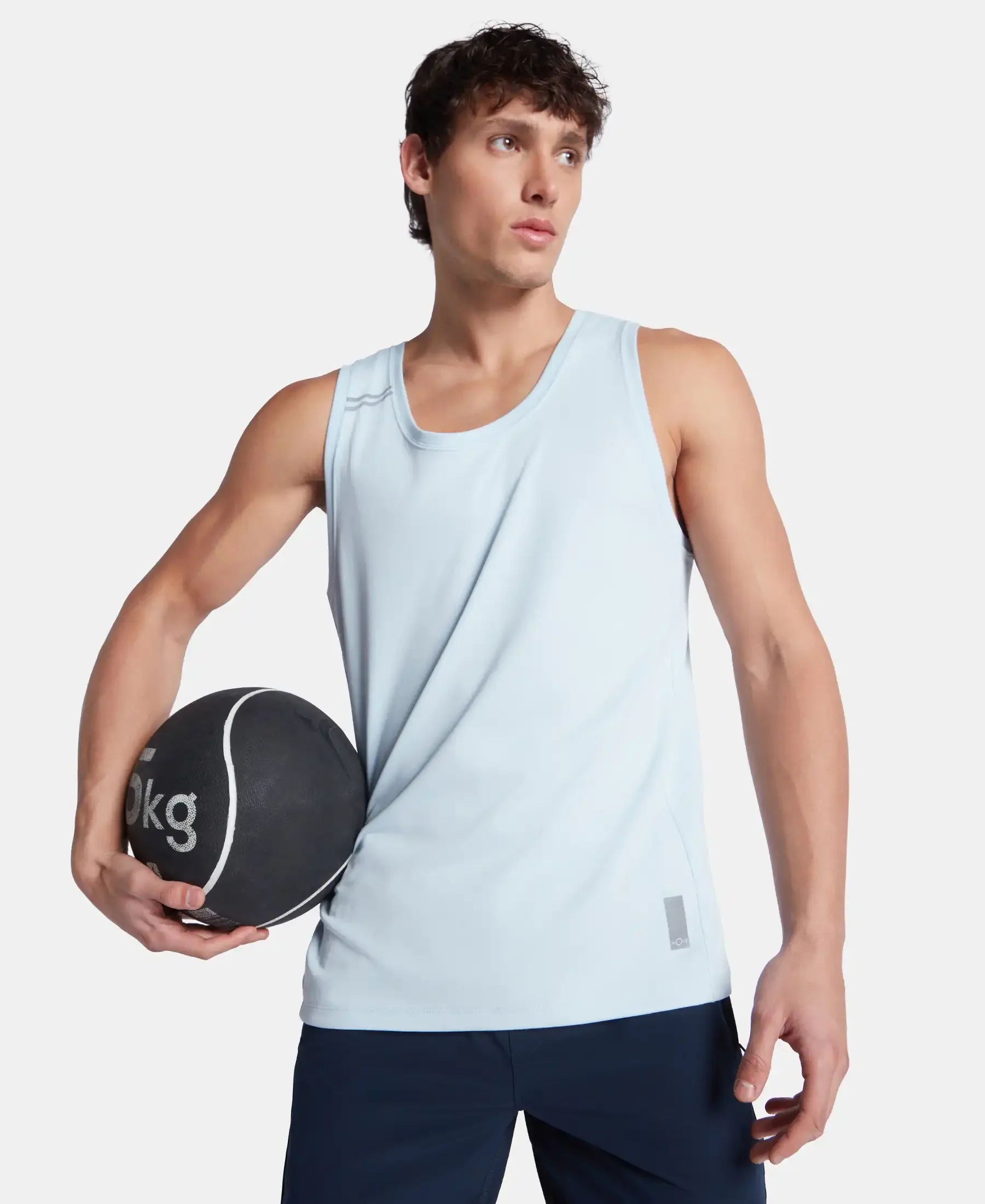 Super Combed Cotton Blend Solid Performance Tank Top with Breathable Mesh - Skyway - Image 5