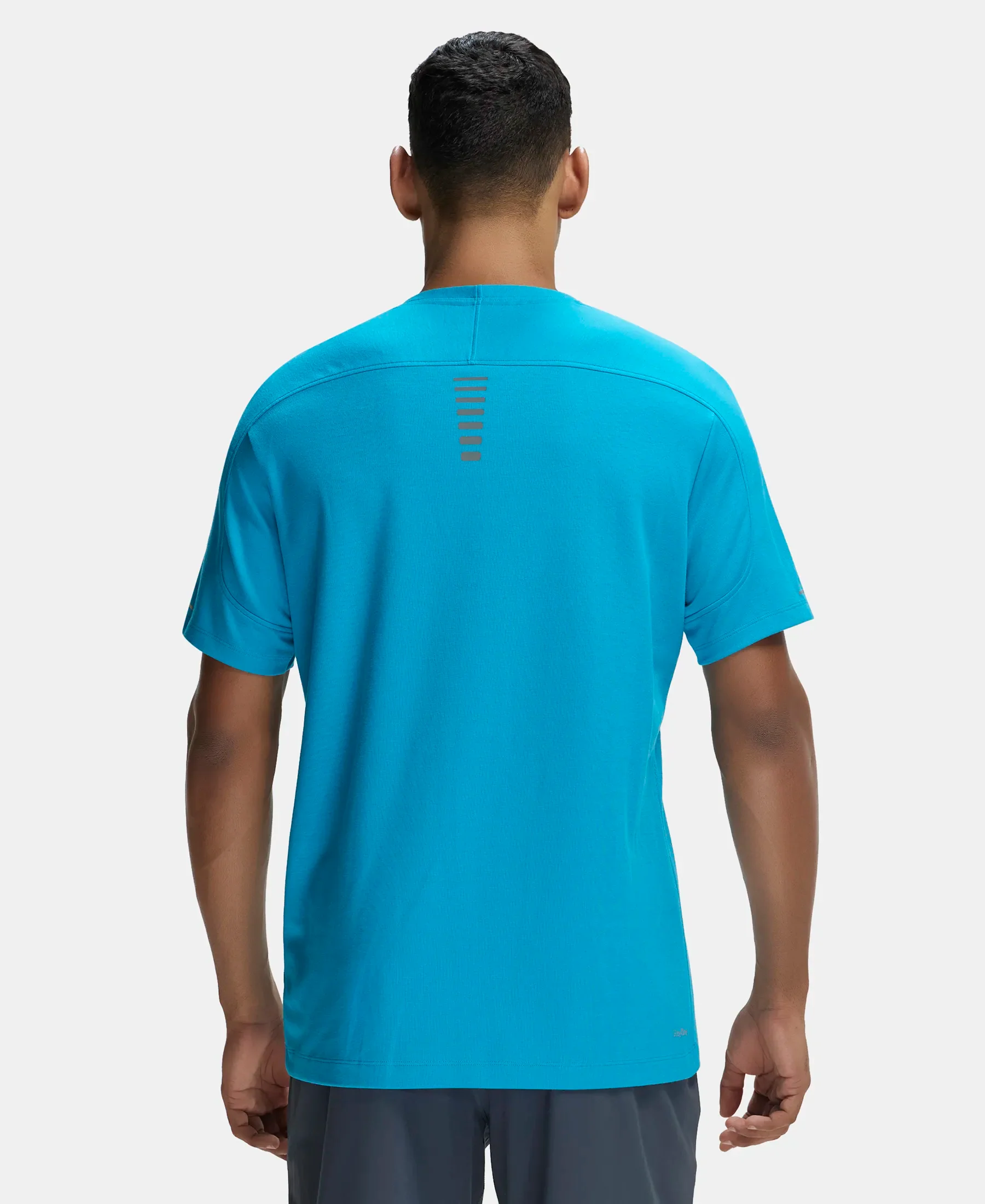 Super Combed Cotton Blend Solid Round Neck Half Sleeve T-Shirt with Breathable Mesh - Caribbean Sea - Image 3