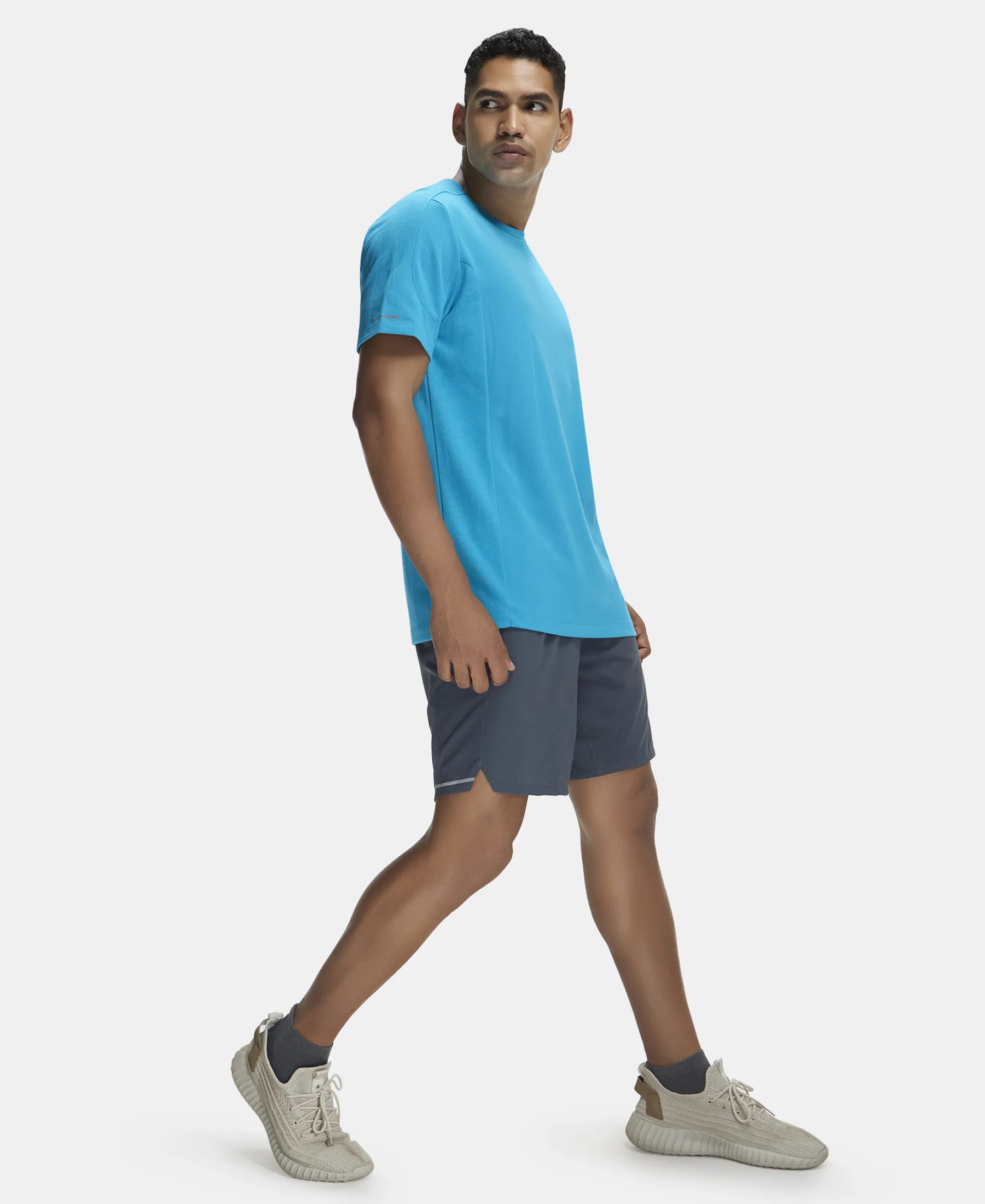 Super Combed Cotton Blend Solid Round Neck Half Sleeve T-Shirt with Breathable Mesh - Caribbean Sea - Image 6