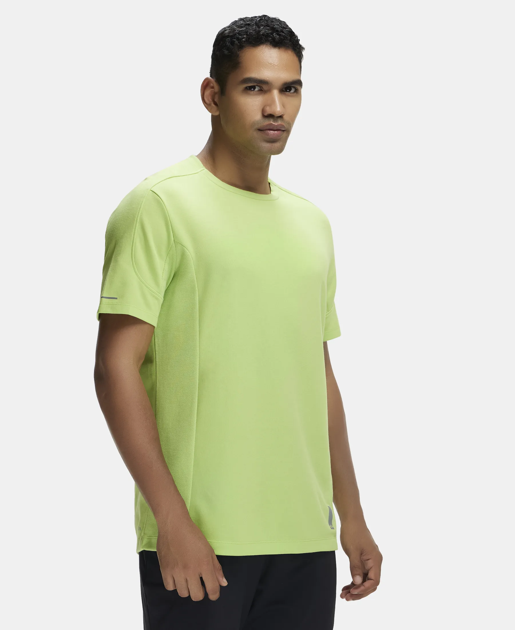 Super Combed Cotton Blend Solid Round Neck Half Sleeve T-Shirt with Breathable Mesh - Green Glow - Image 2