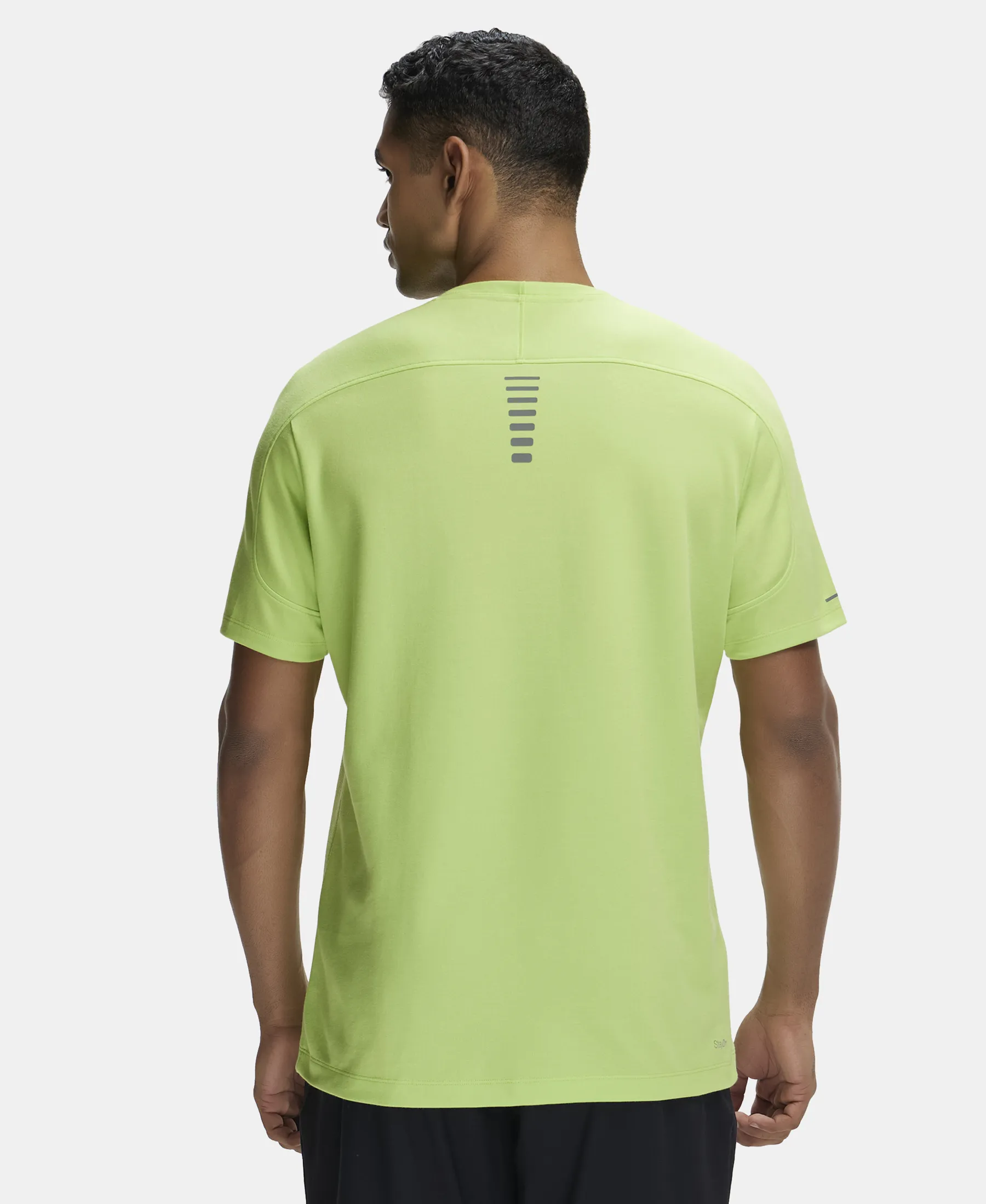 Super Combed Cotton Blend Solid Round Neck Half Sleeve T-Shirt with Breathable Mesh - Green Glow - Image 3