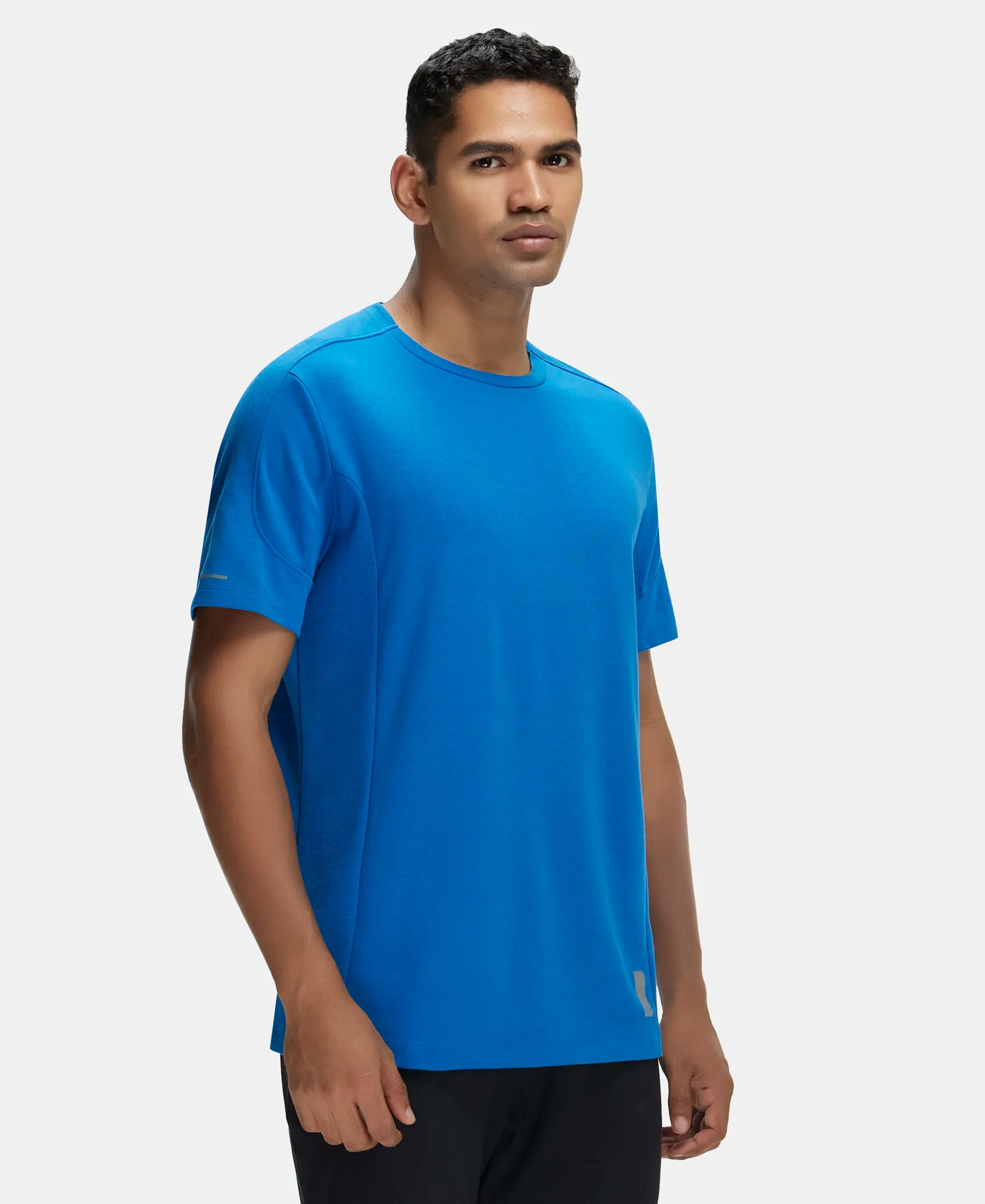 Super Combed Cotton Blend Solid Round Neck Half Sleeve T-Shirt with Breathable Mesh - Move Blue - Image 2