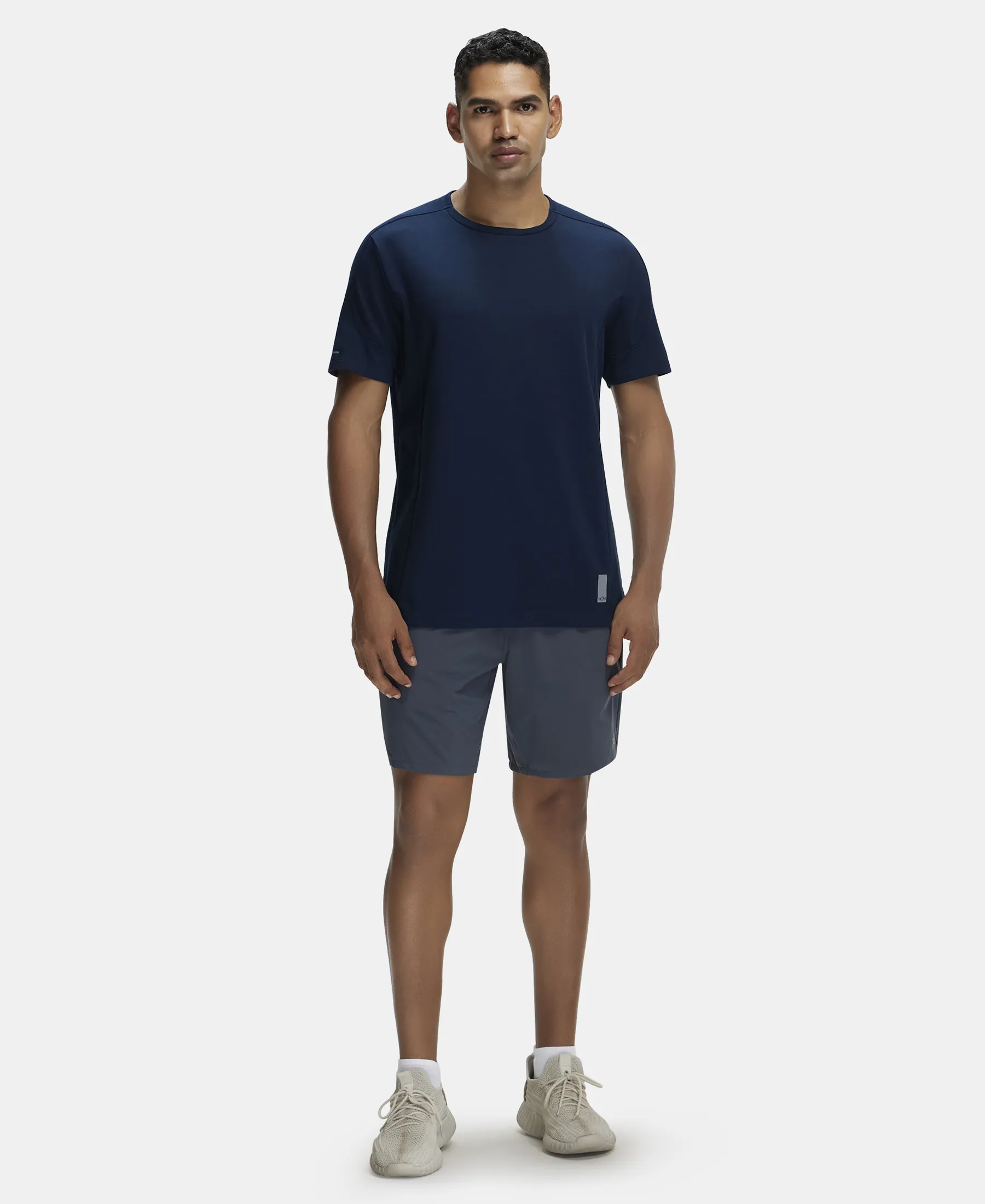 Super Combed Cotton Blend Solid Round Neck Half Sleeve T-Shirt with Breathable Mesh - Navy - Image 4