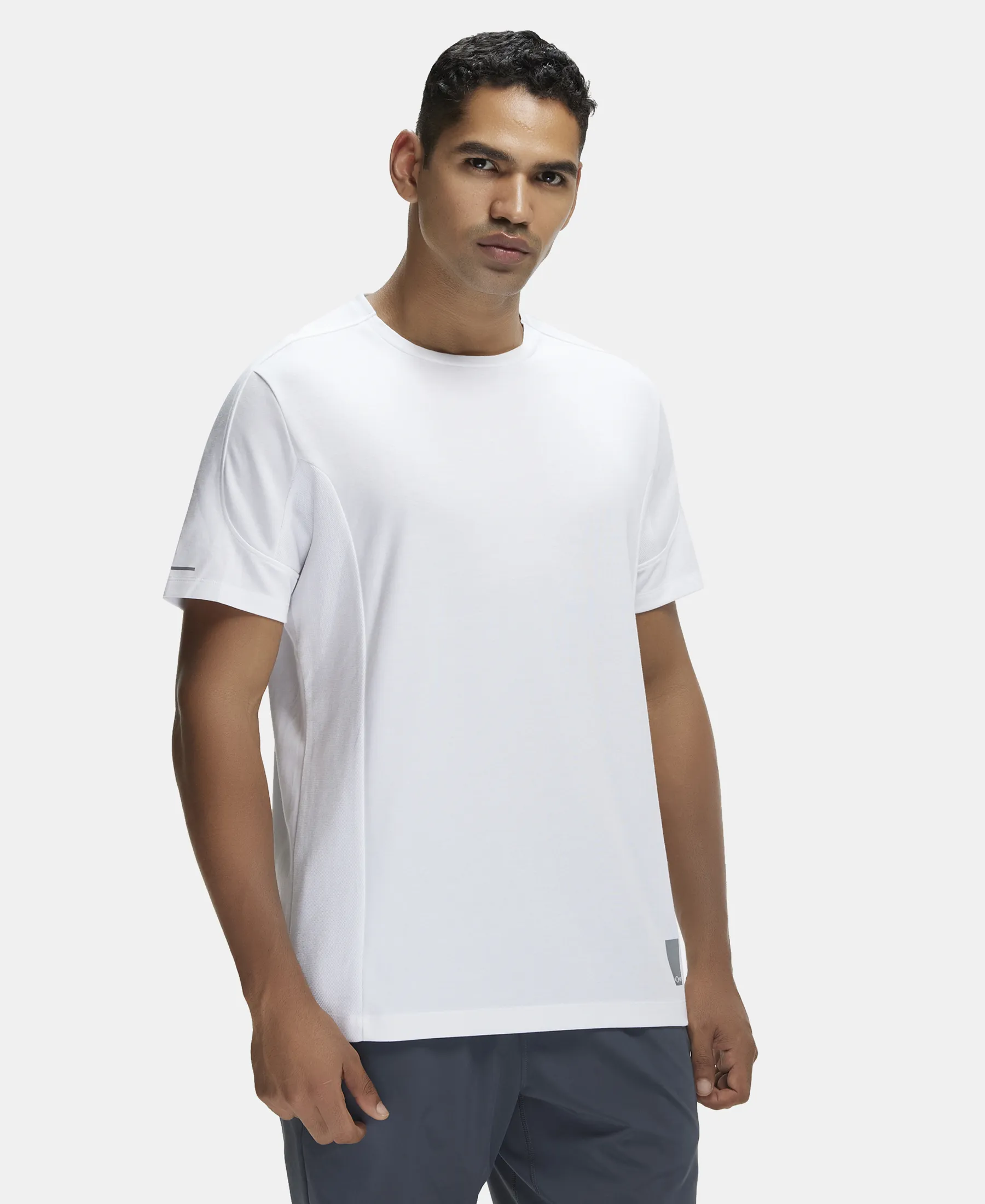 Super Combed Cotton Blend Solid Round Neck Half Sleeve T-Shirt with Breathable Mesh - White - Image 2