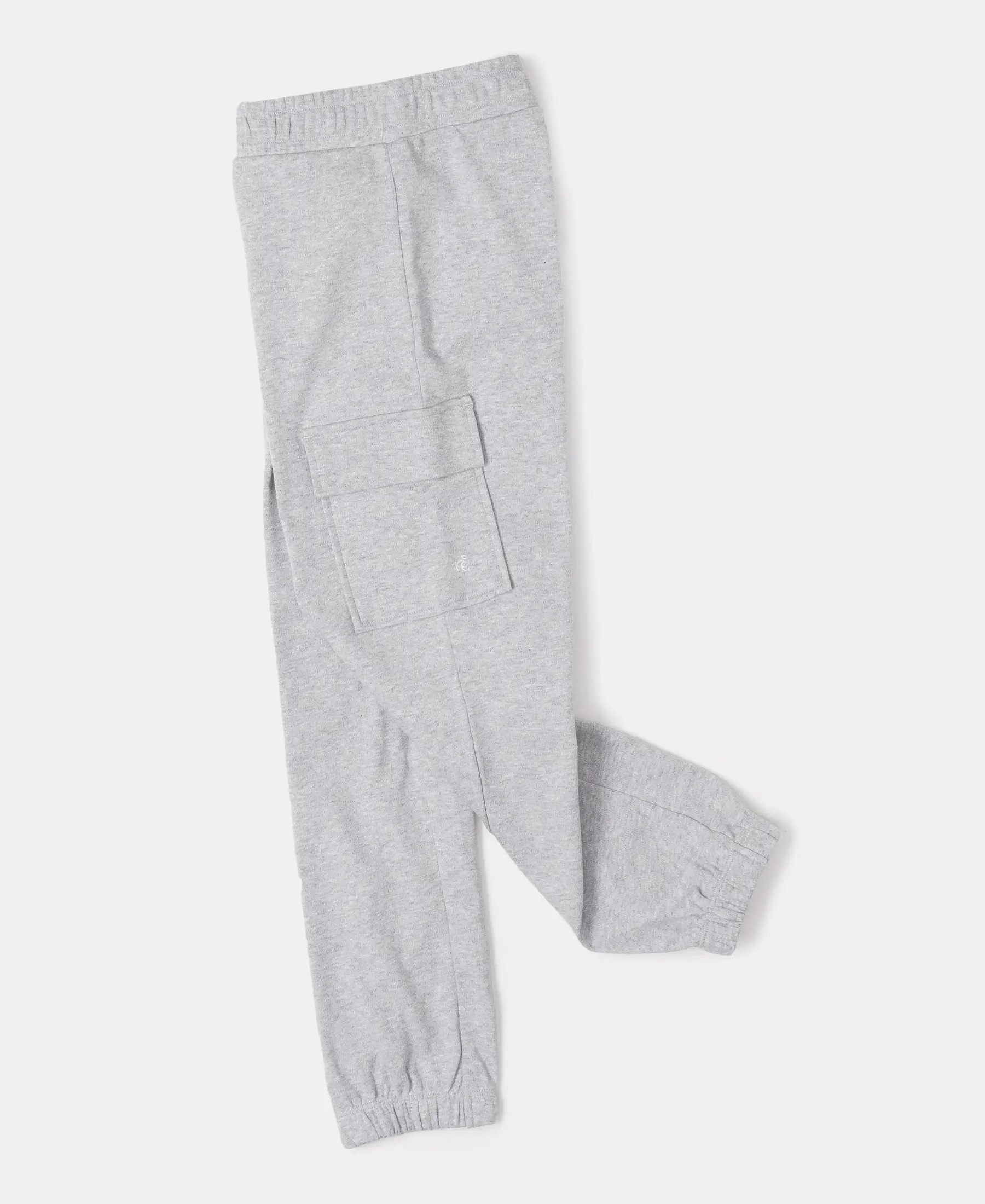 Girl's Super Combed Cotton Cargo Pants with Elasticated Hem - Light Grey Melange - Image 5