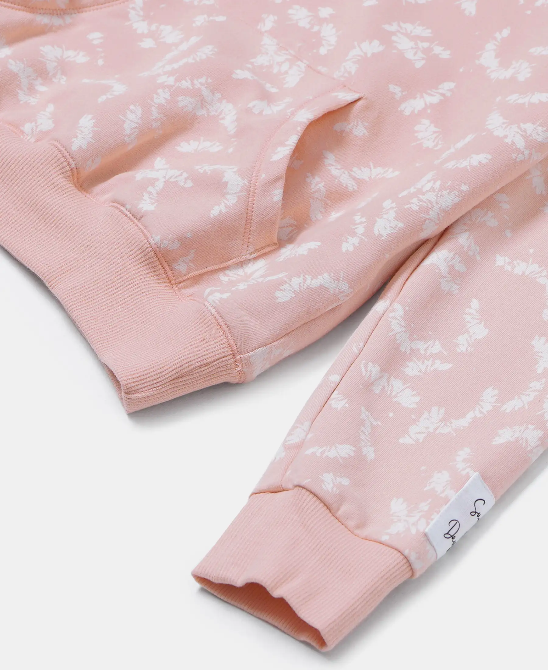 Girl's Super Combed Cotton Elastane Stretch French Terry Printed Hoodie Sweatshirt - Coral Cloud AOP - Image 3