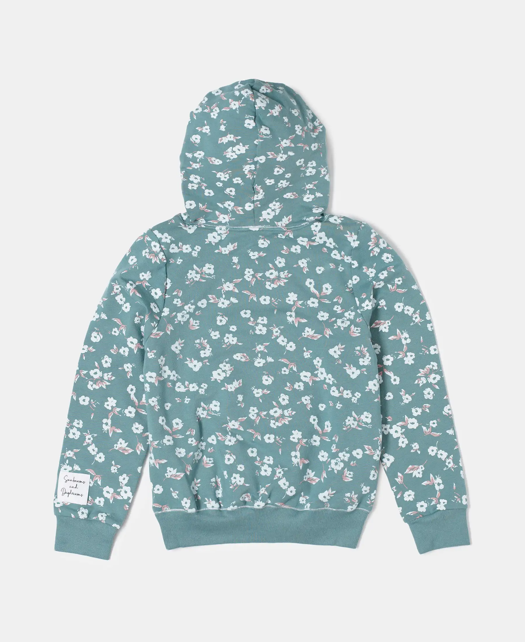 Girl's Super Combed Cotton Elastane Stretch French Terry Printed Hoodie Sweatshirt - Mineral Blue Printed - Image 2