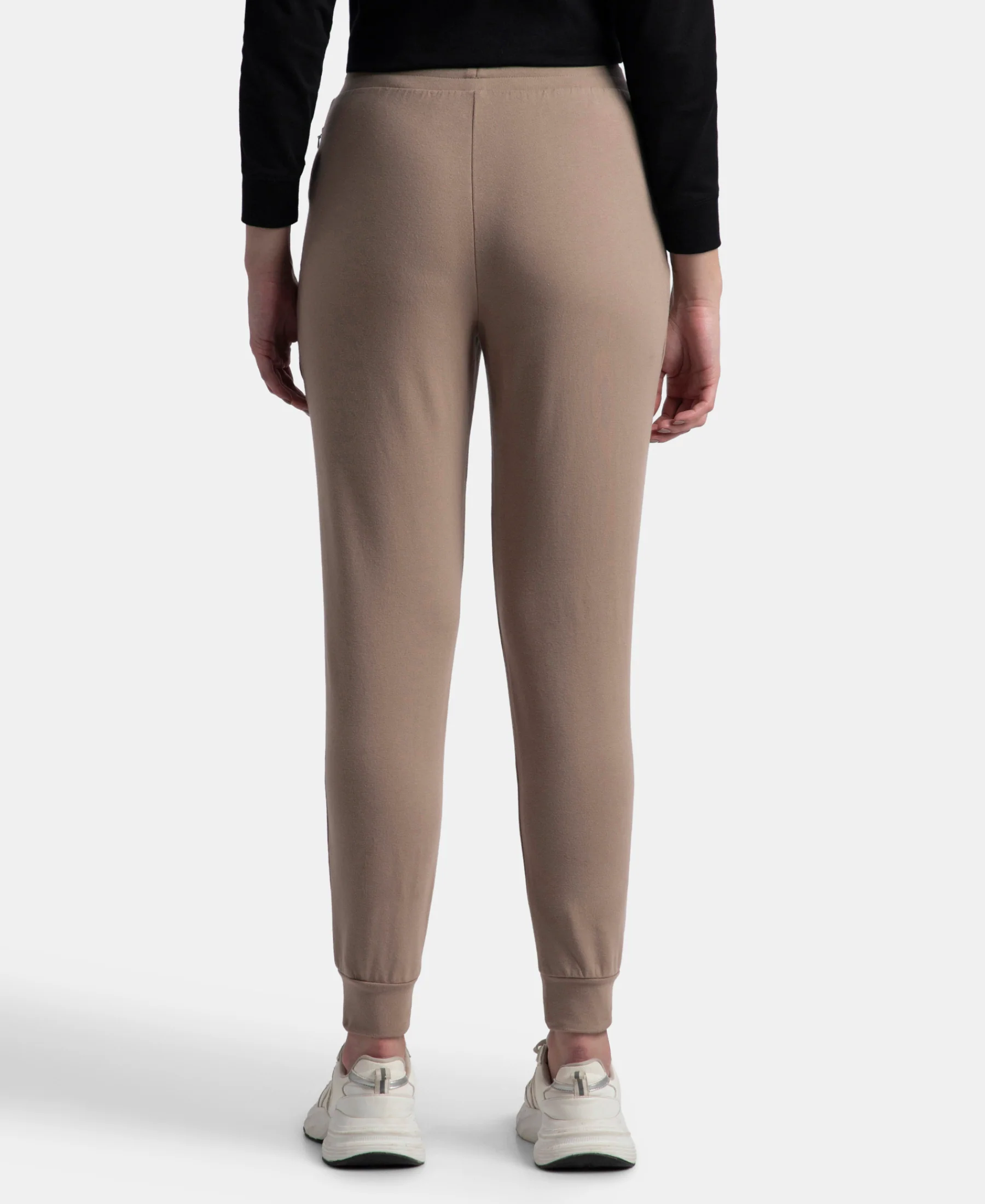 Super Combed Cotton Elastane French Terry Relaxed Fit Joggers With Zipper Pockets - Taupe Grey - Image 3