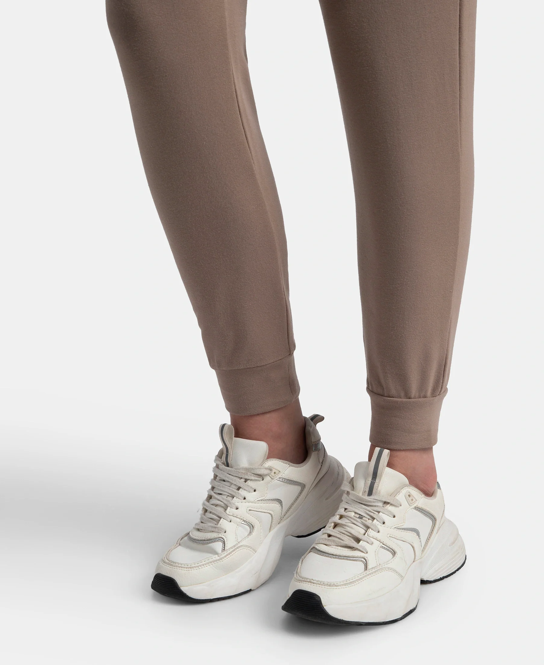 Super Combed Cotton Elastane French Terry Relaxed Fit Joggers With Zipper Pockets - Taupe Grey - Image 8