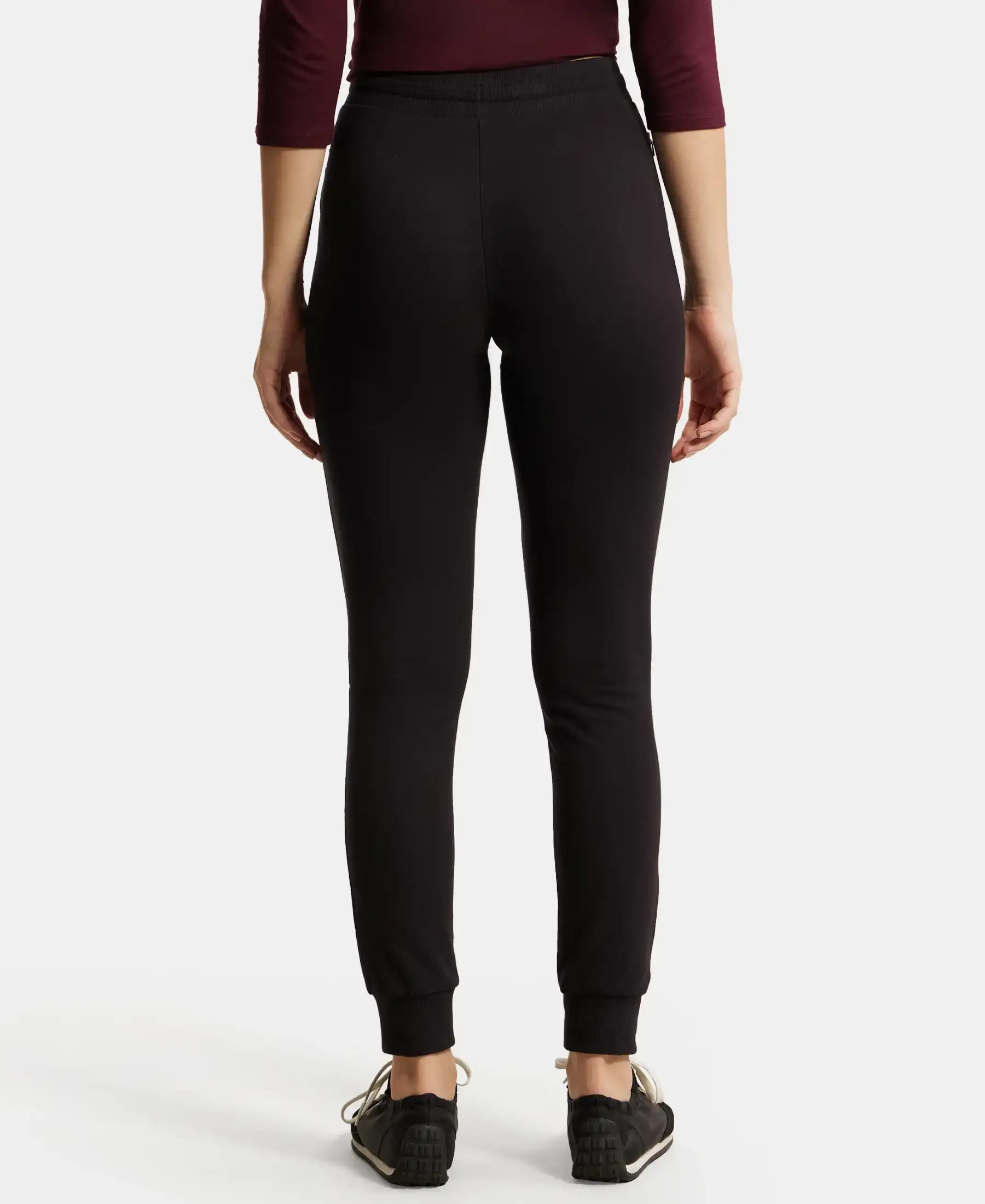 Super Combed Cotton Elastane French Terry Relaxed Fit Joggers With Zipper Pockets - Black - Image 3