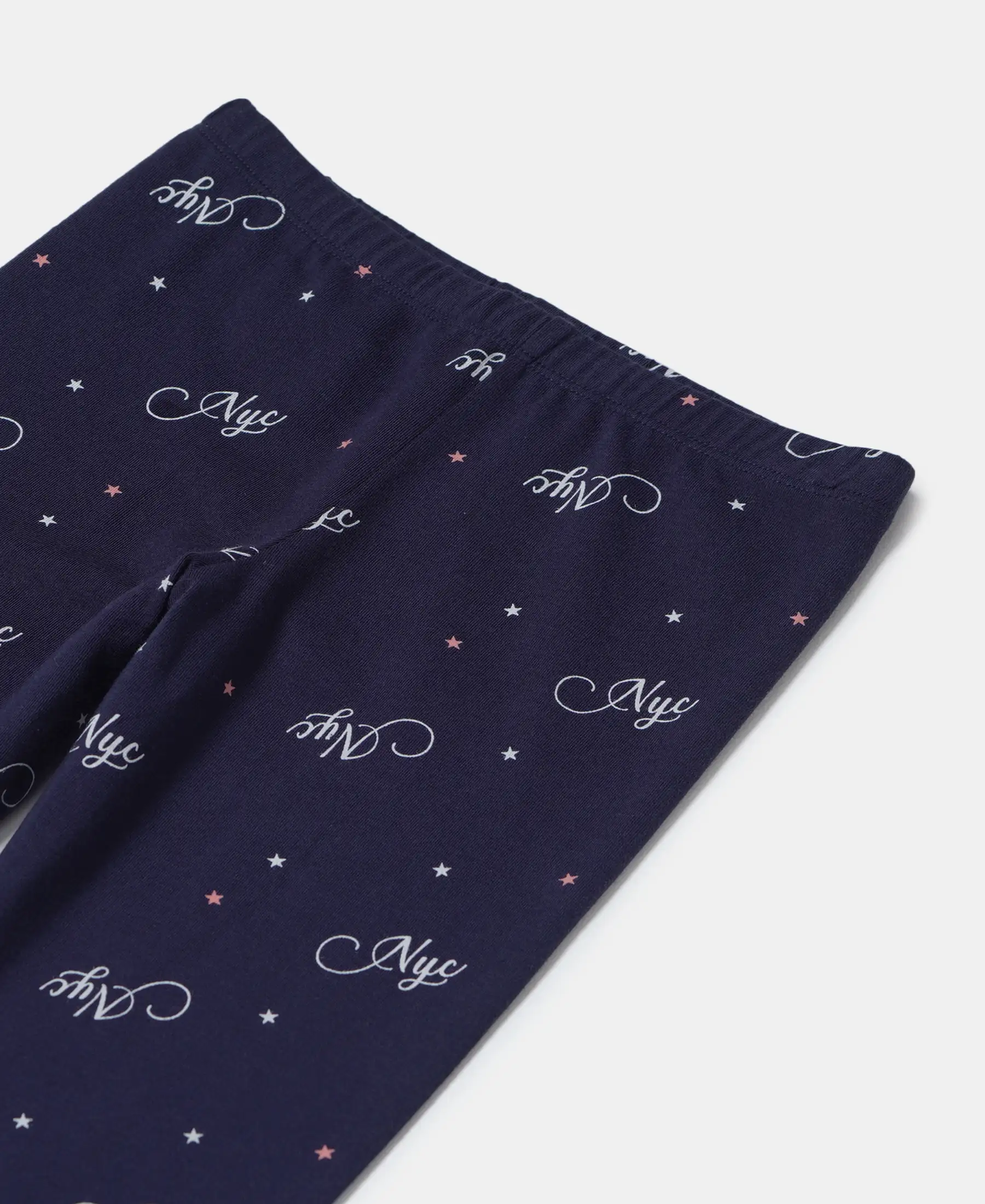 Girl's Super Combed Cotton Elastane Stretch Leggings - Navy Blazer Printed - Image 3