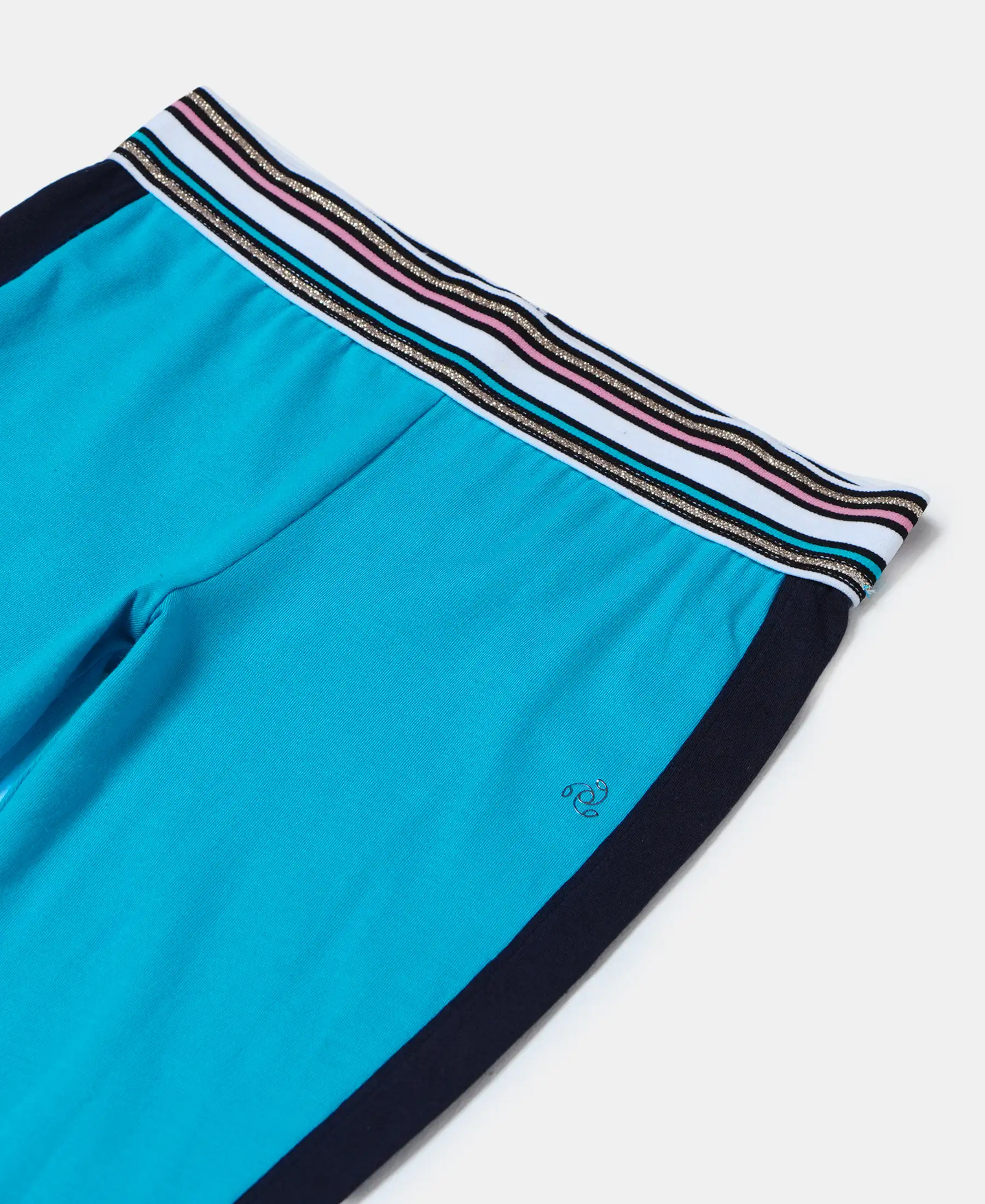 Girl's Super Combed Cotton Elastane Stretch Leggings with Contrast Side Panel - Sky Dive - Image 3