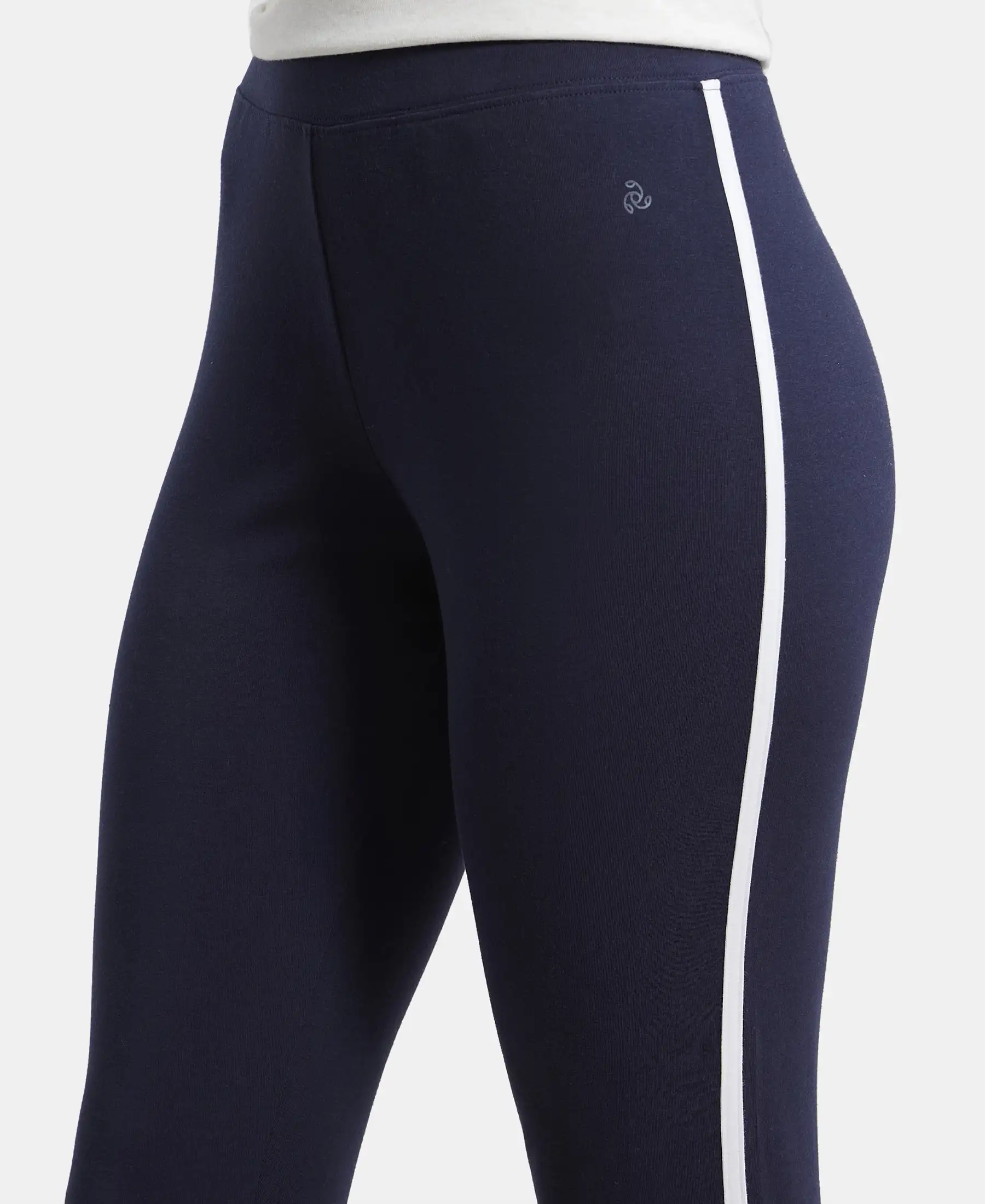 Super Combed Cotton Elastane Stretch Leggings with Contrast Side Piping - Navy Blazer - Image 6