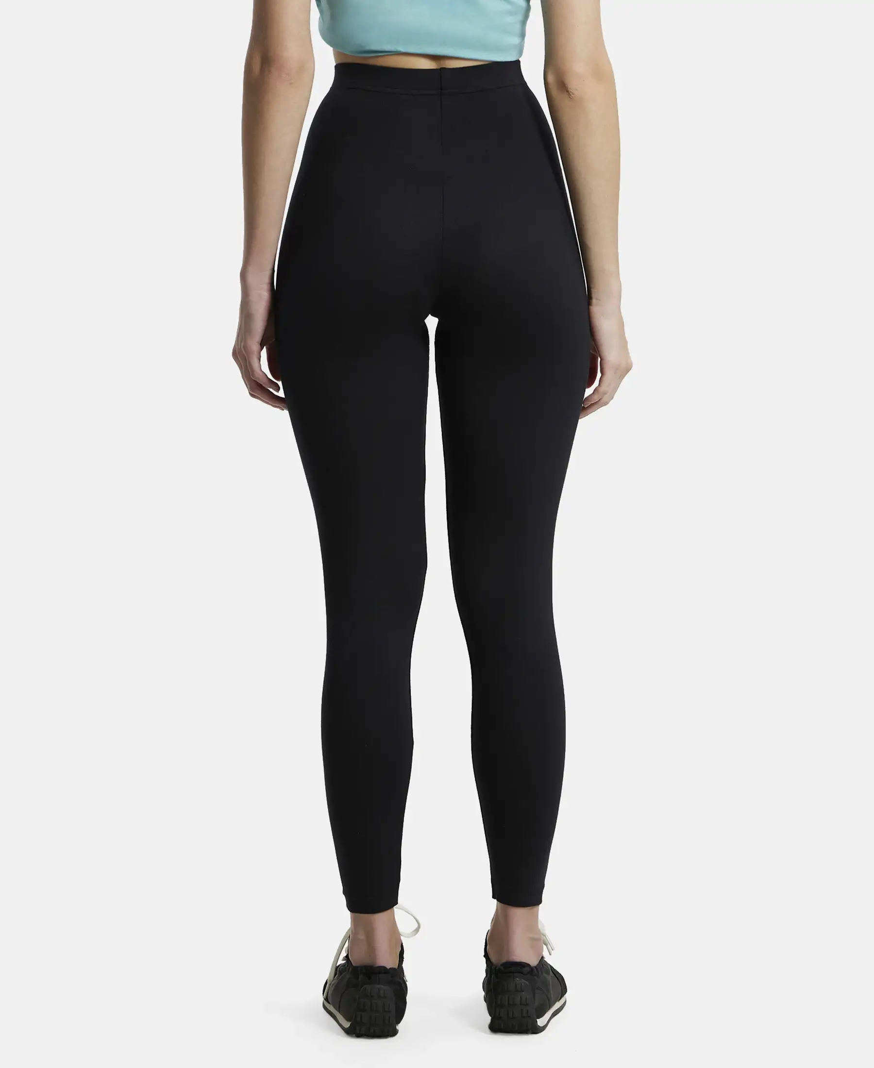 Super Combed Cotton Elastane Stretch Leggings with Ultrasoft Waistband - Black - Image 3