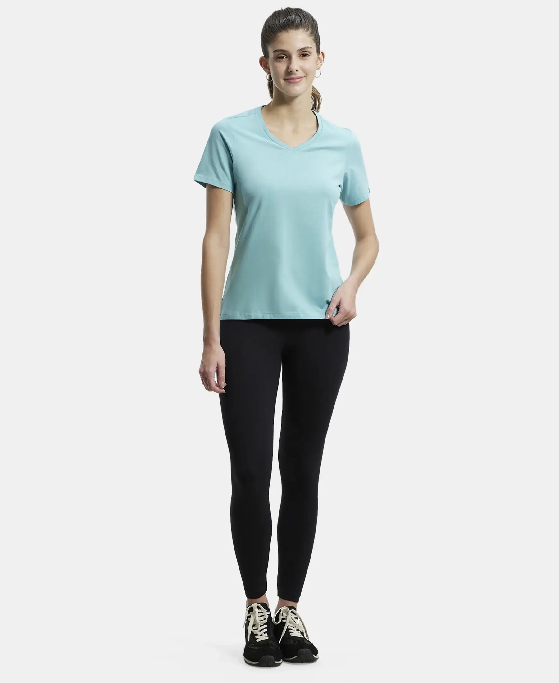 Super Combed Cotton Elastane Stretch Leggings with Ultrasoft Waistband - Black - Image 4