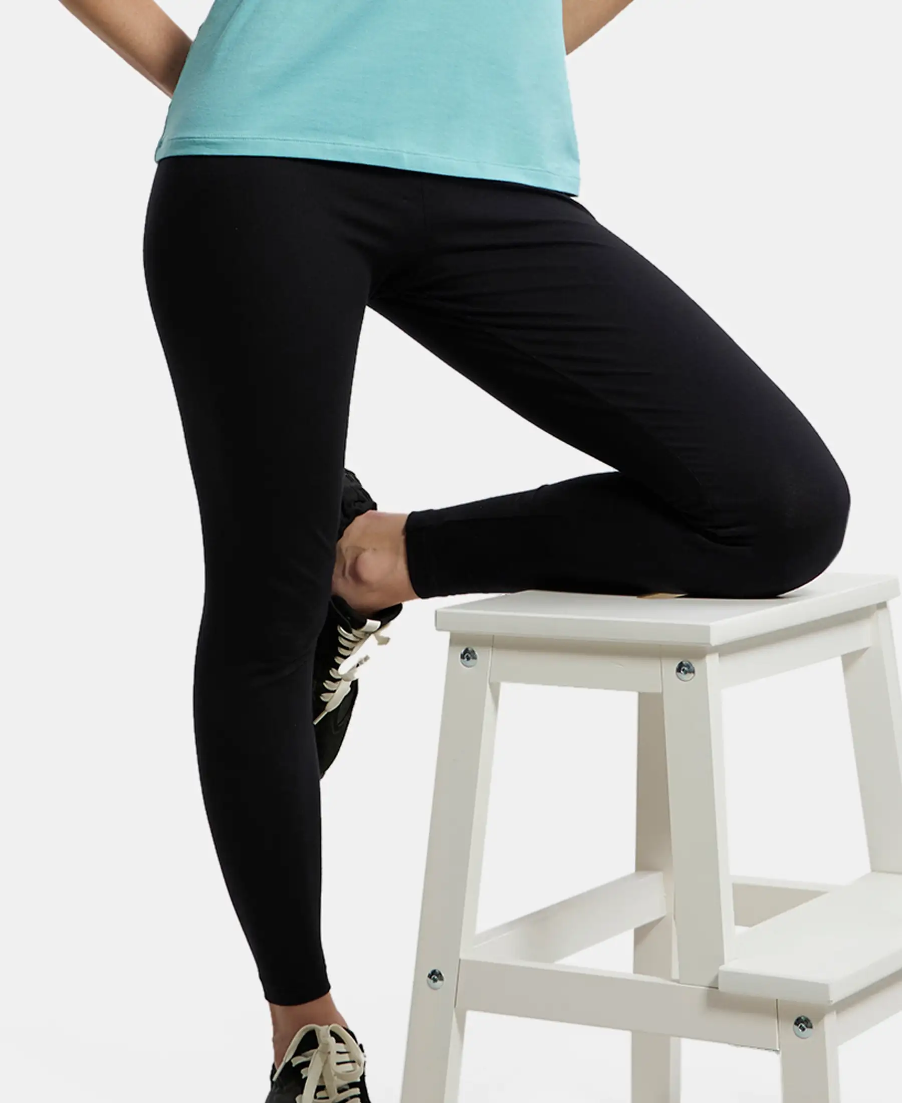 Super Combed Cotton Elastane Stretch Leggings with Ultrasoft Waistband - Black - Image 5