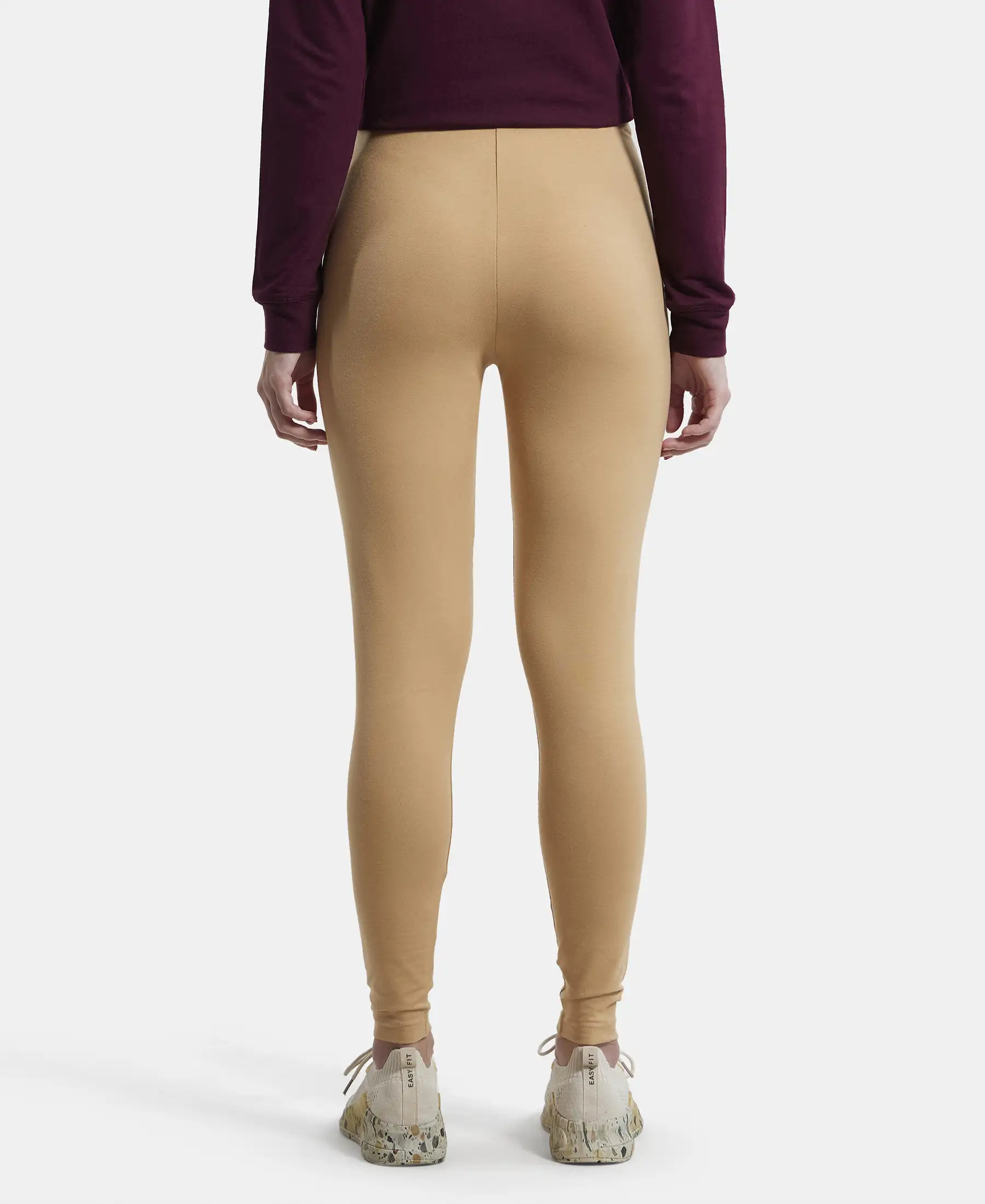 Super Combed Cotton Elastane Stretch Leggings with Ultrasoft Waistband - Tan - Image 3