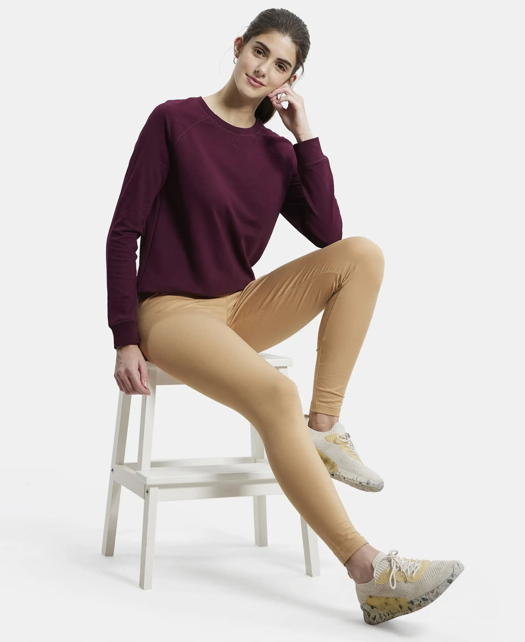 Super Combed Cotton Elastane Stretch Leggings with Ultrasoft Waistband - Tan - Image 6