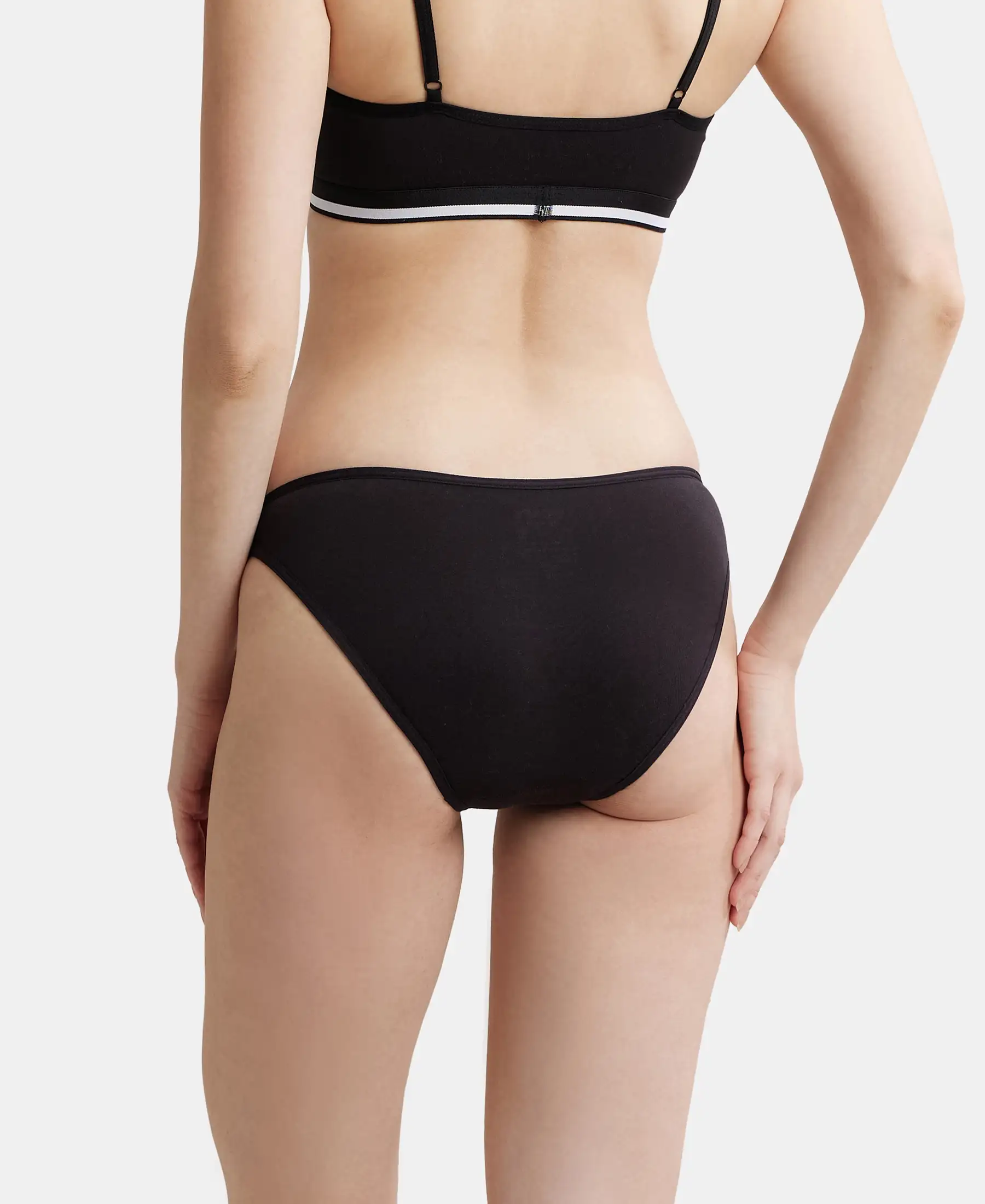 Super Combed Cotton Elastane Stretch Low Waist Bikini With Concealed Waistband and StayFresh Treatment - Black - Image 3