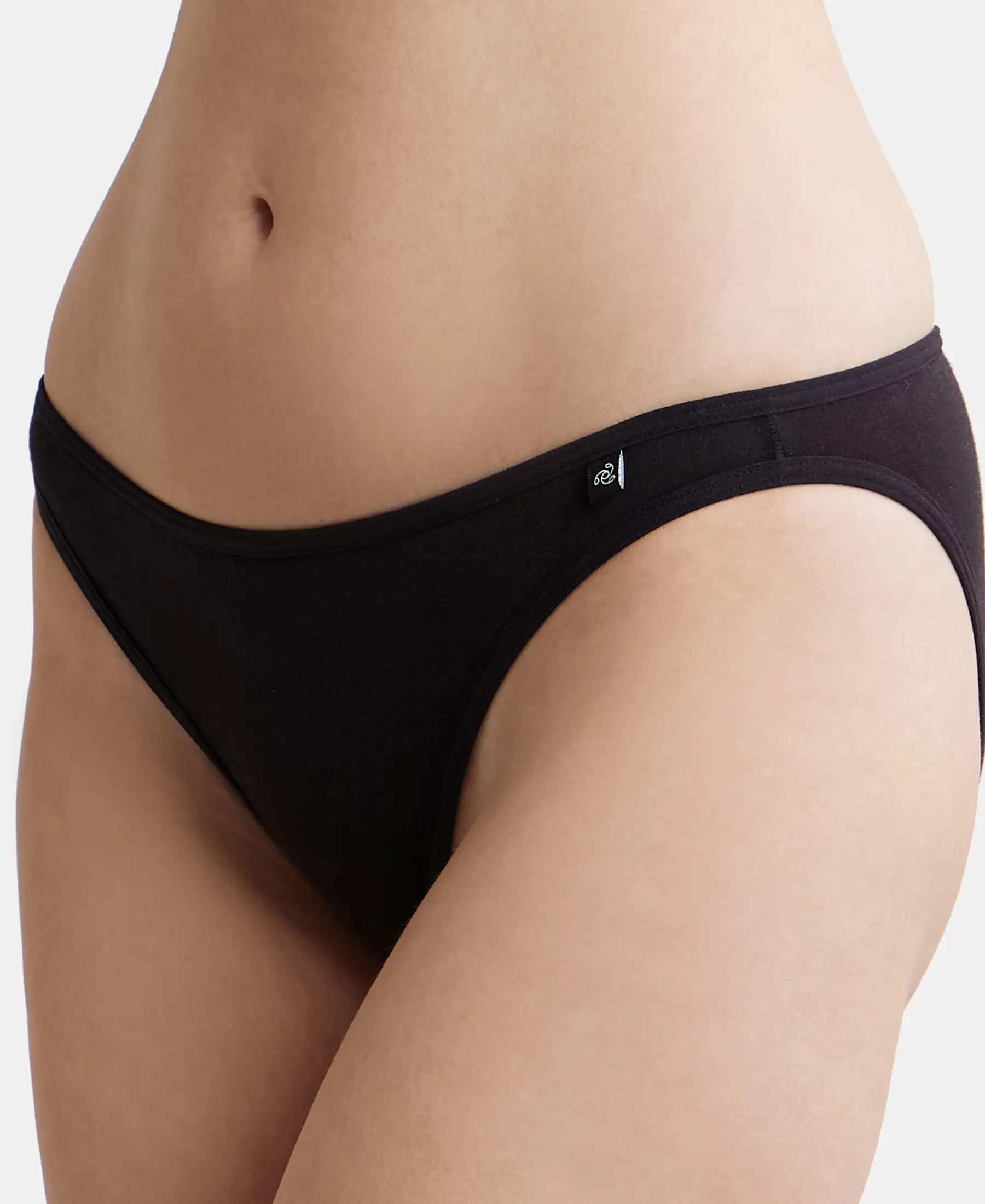 Super Combed Cotton Elastane Stretch Low Waist Bikini With Concealed Waistband and StayFresh Treatment - Black - Image 6